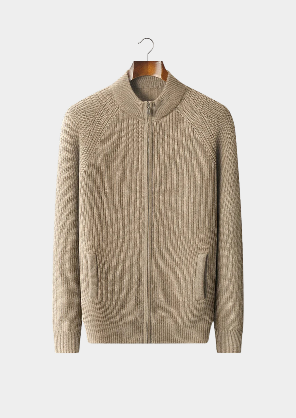 Men’s Ribbed Knit Zip-Up Cardigan with Mock Neck