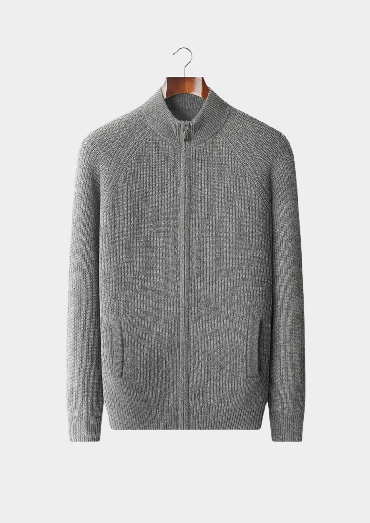 Men’s Ribbed Knit Zip-Up Cardigan with Mock Neck