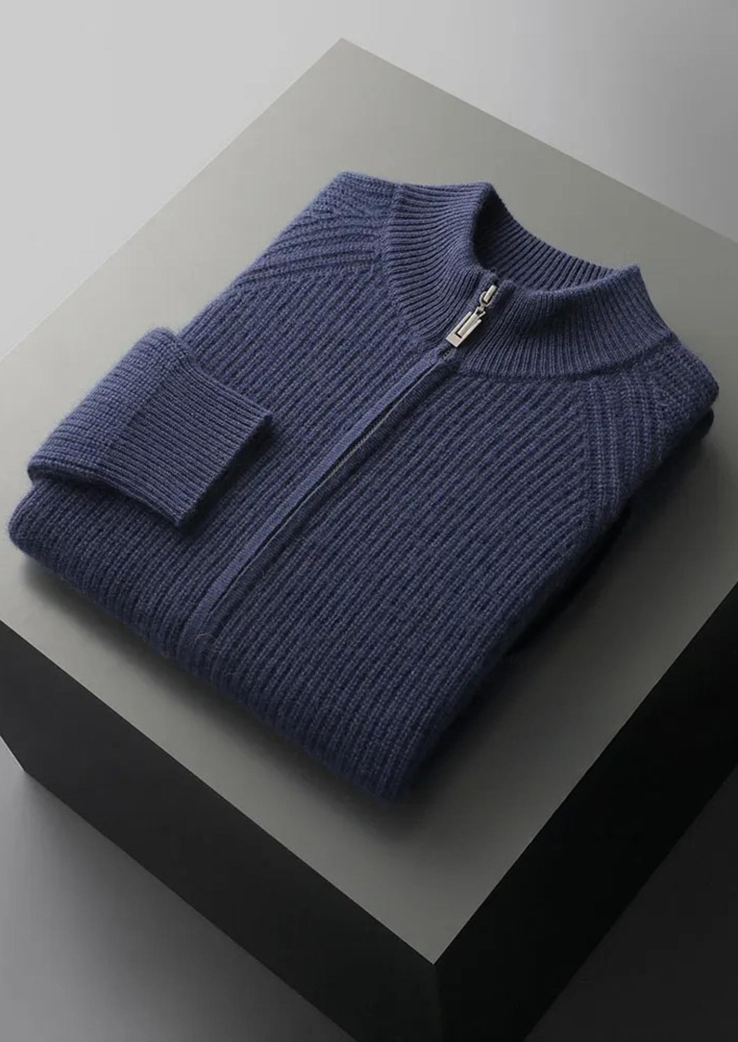 Men’s Ribbed Knit Zip-Up Cardigan with Mock Neck