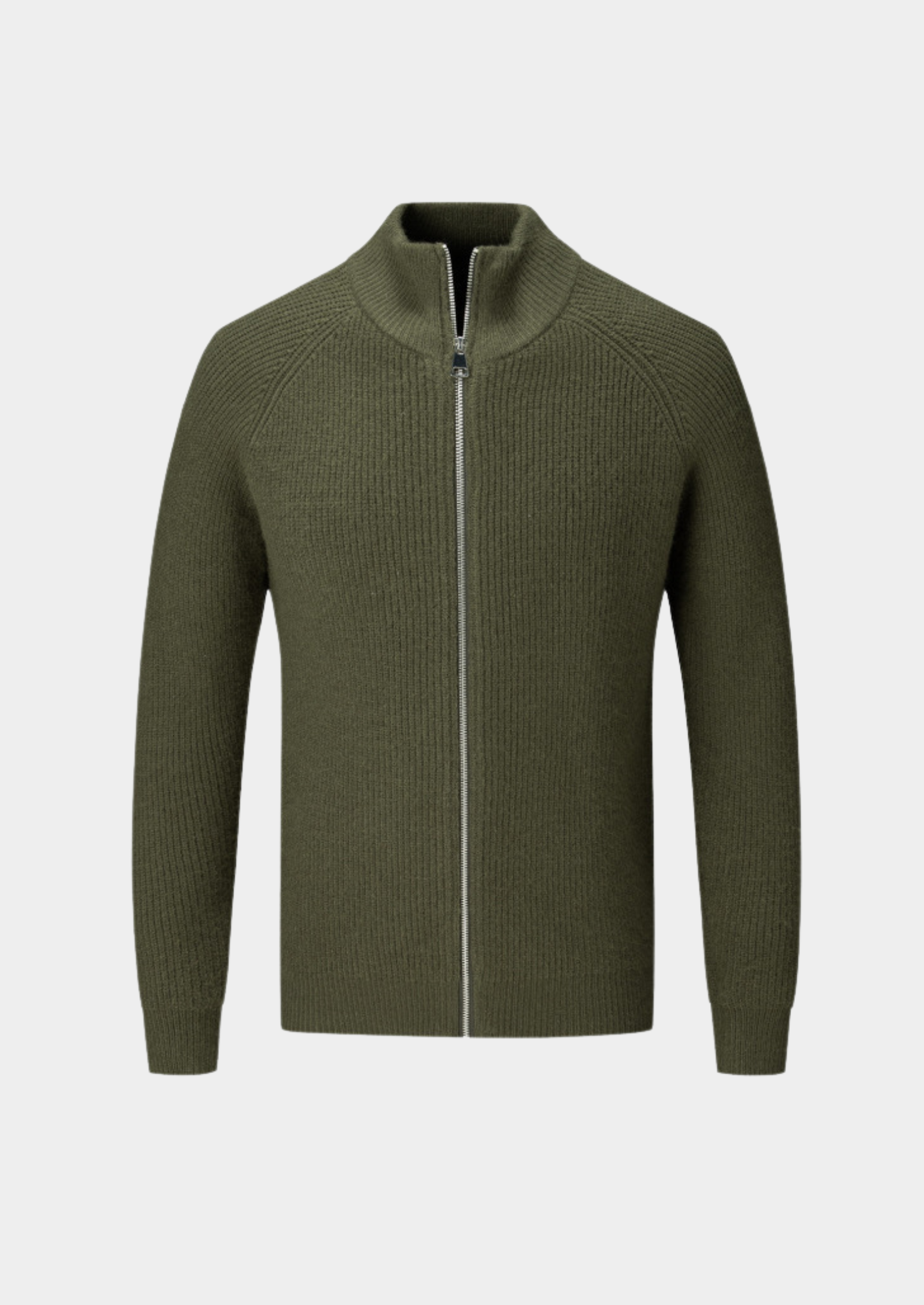 Men’s Ribbed Zip Front Cardigan with Stand Collar