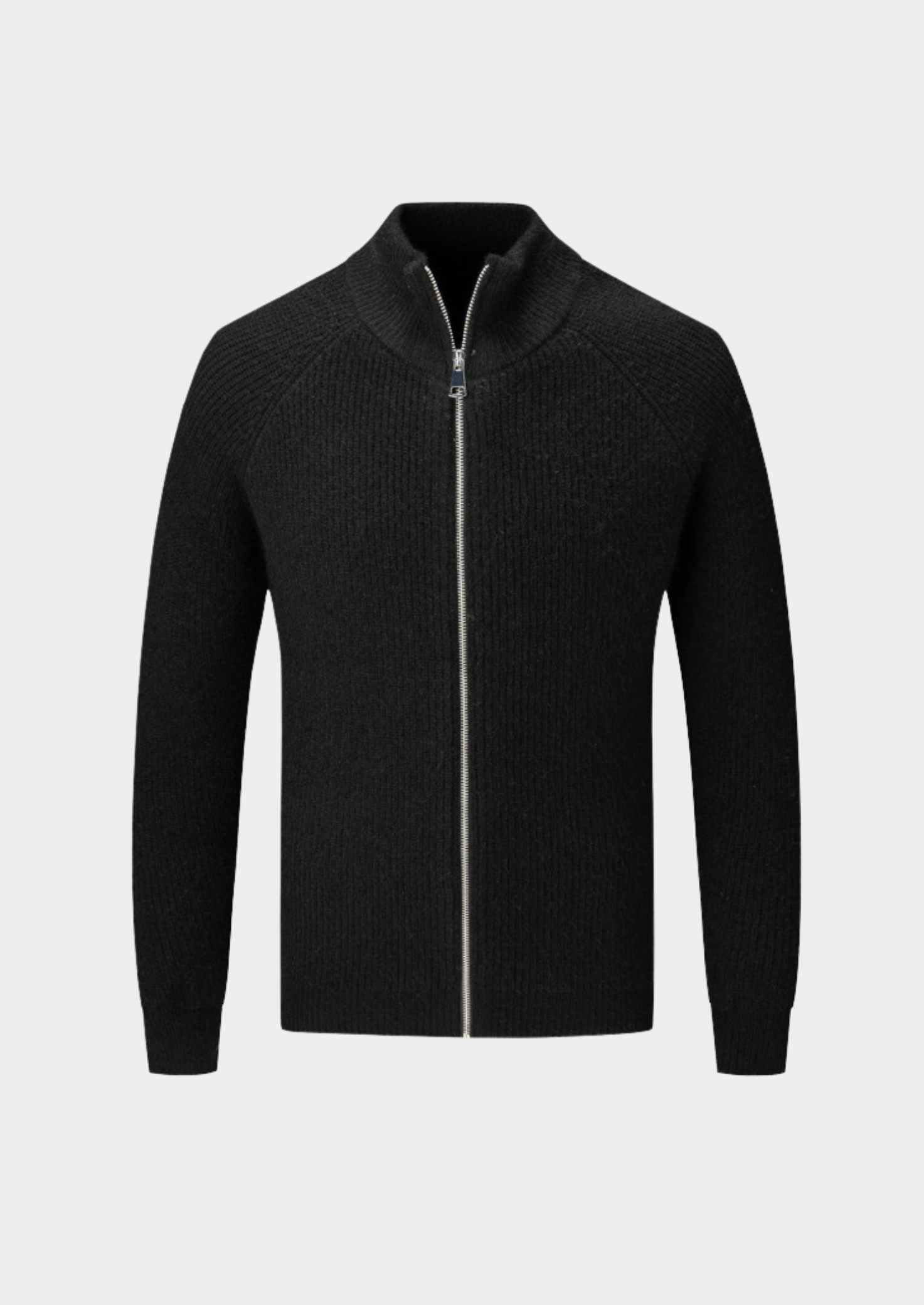 Men’s Ribbed Zip Front Cardigan with Stand Collar