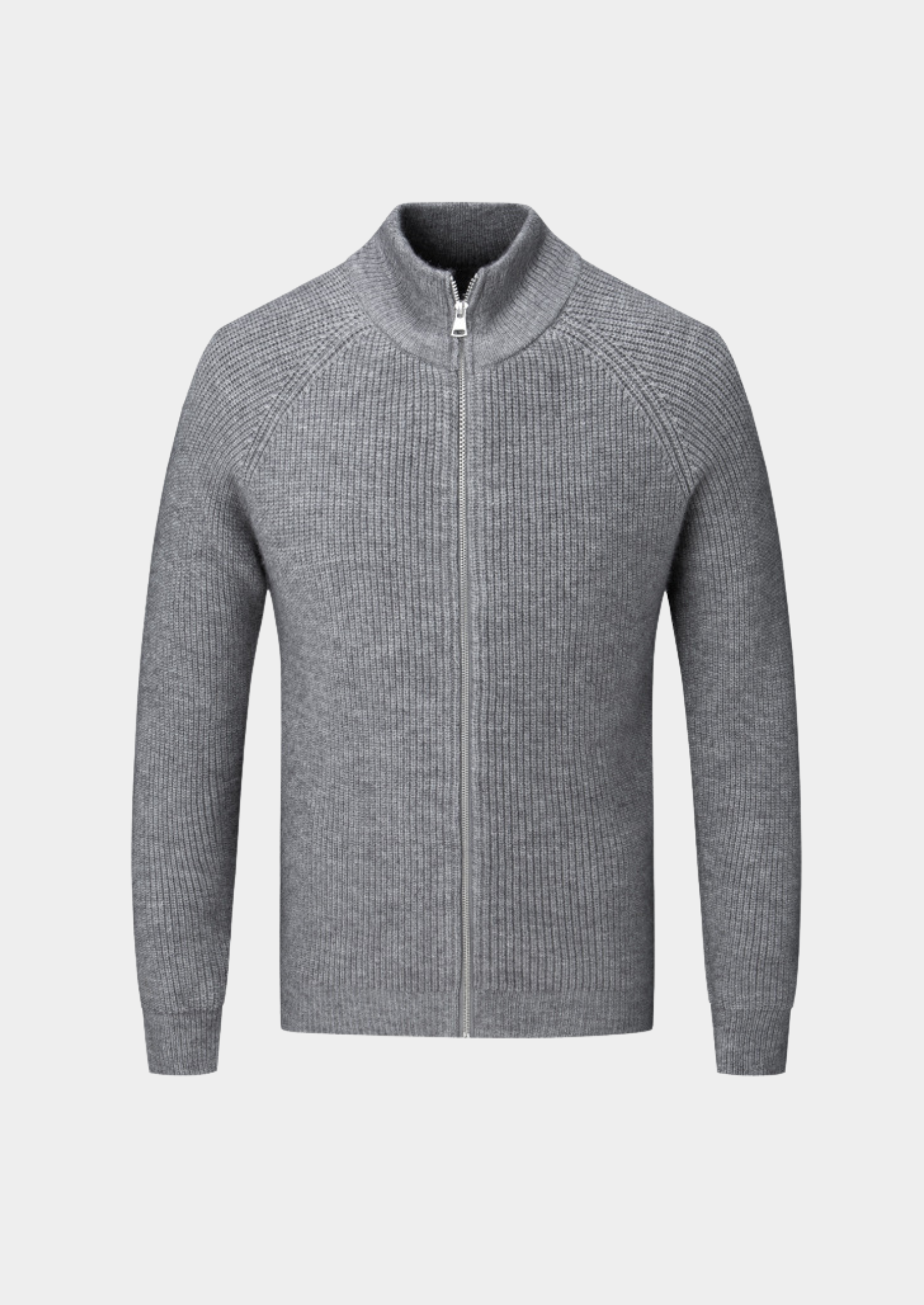 Men’s Ribbed Zip Front Cardigan with Stand Collar