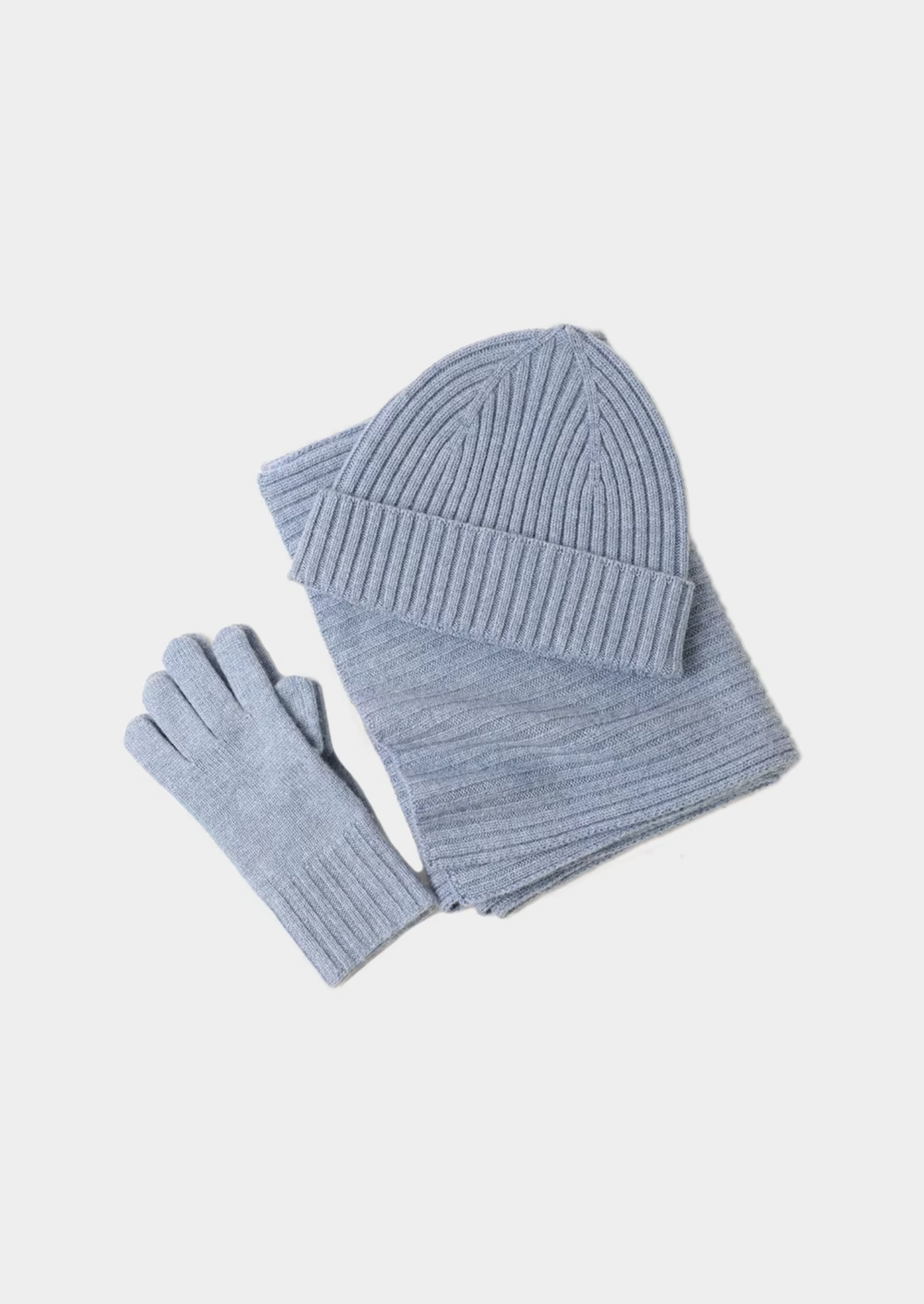 Men’s Three-Piece Ribbed Knit Beanie, Scarf and Gloves Set