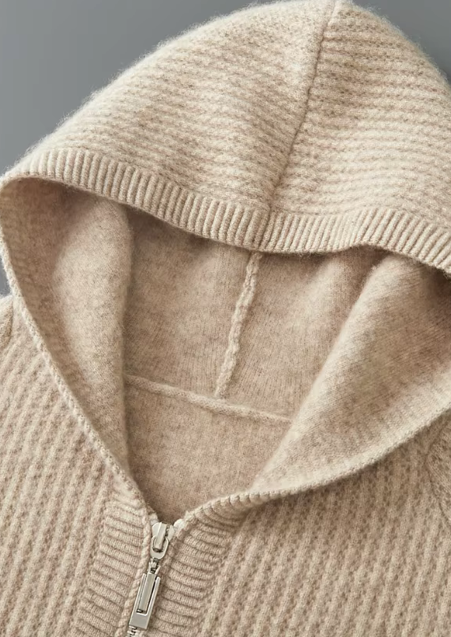 Men’s Waffle Knit Full-Zip Hoodie with Patch Pockets