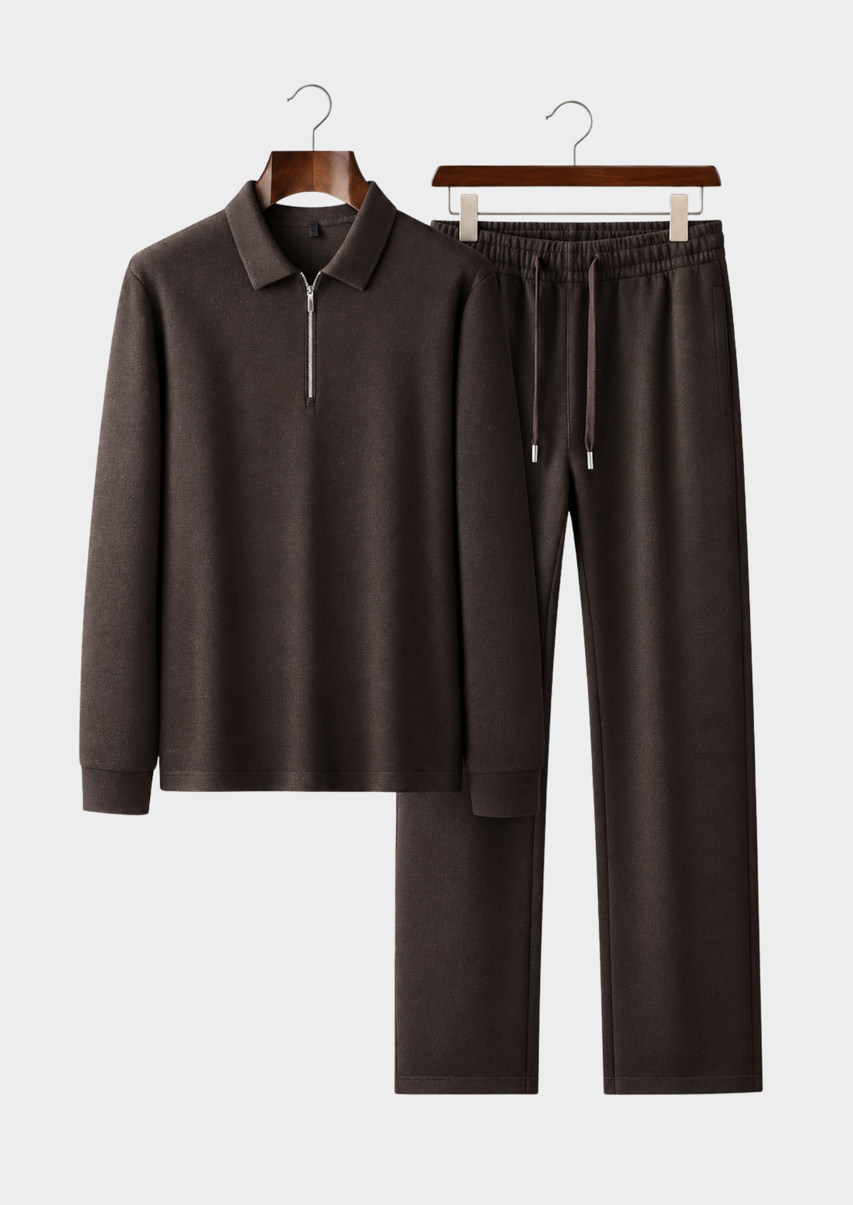 Men's Wool 2-Piece Set with Long-Sleeve Polo Shirt and Pants