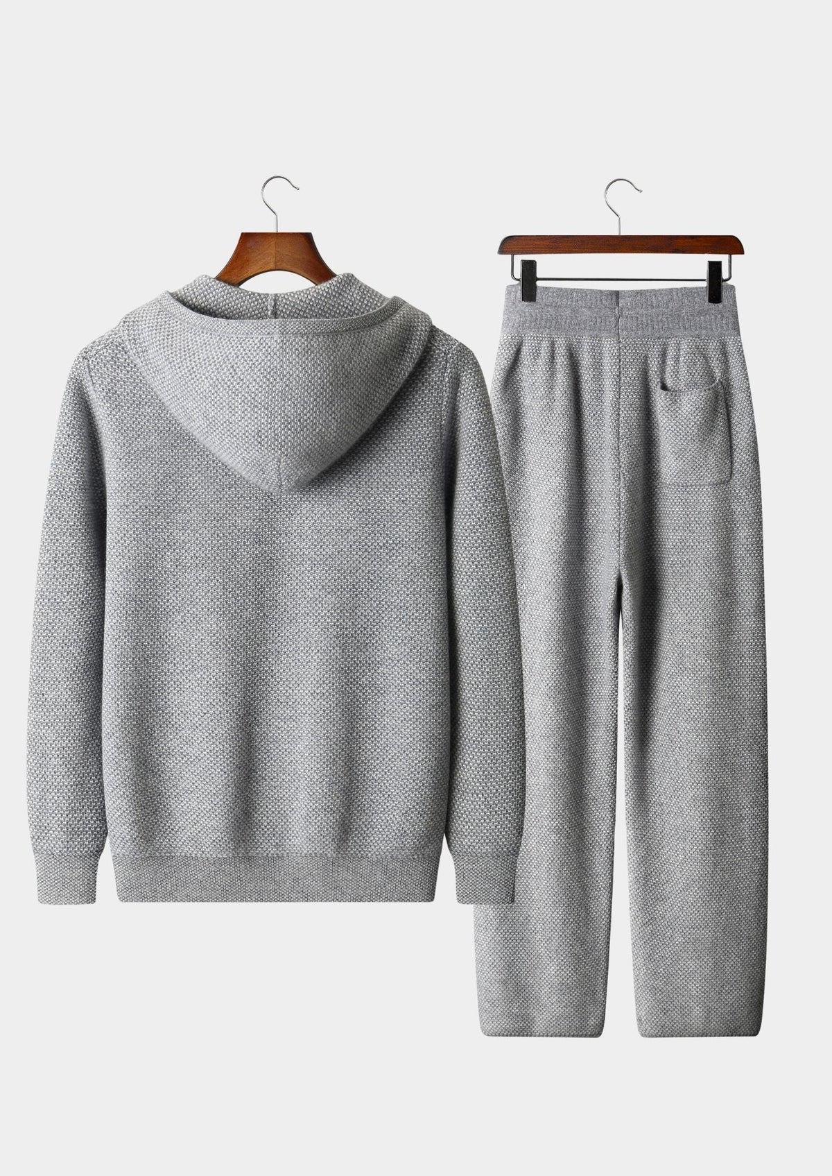 Men’s Wool Knit Hoodie and Pants Set with Jacquard Pattern