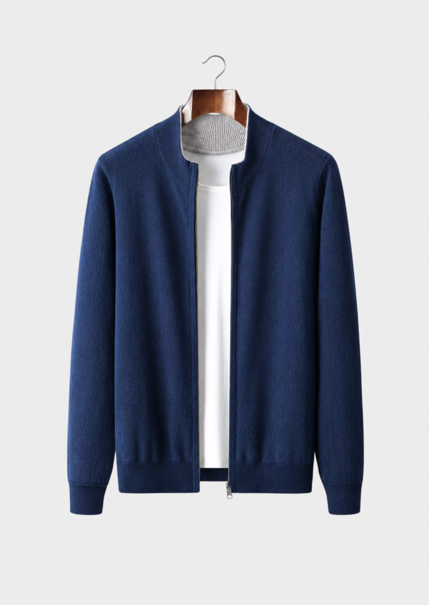 Men’s Zip-Front Cardigan with Stand Collar