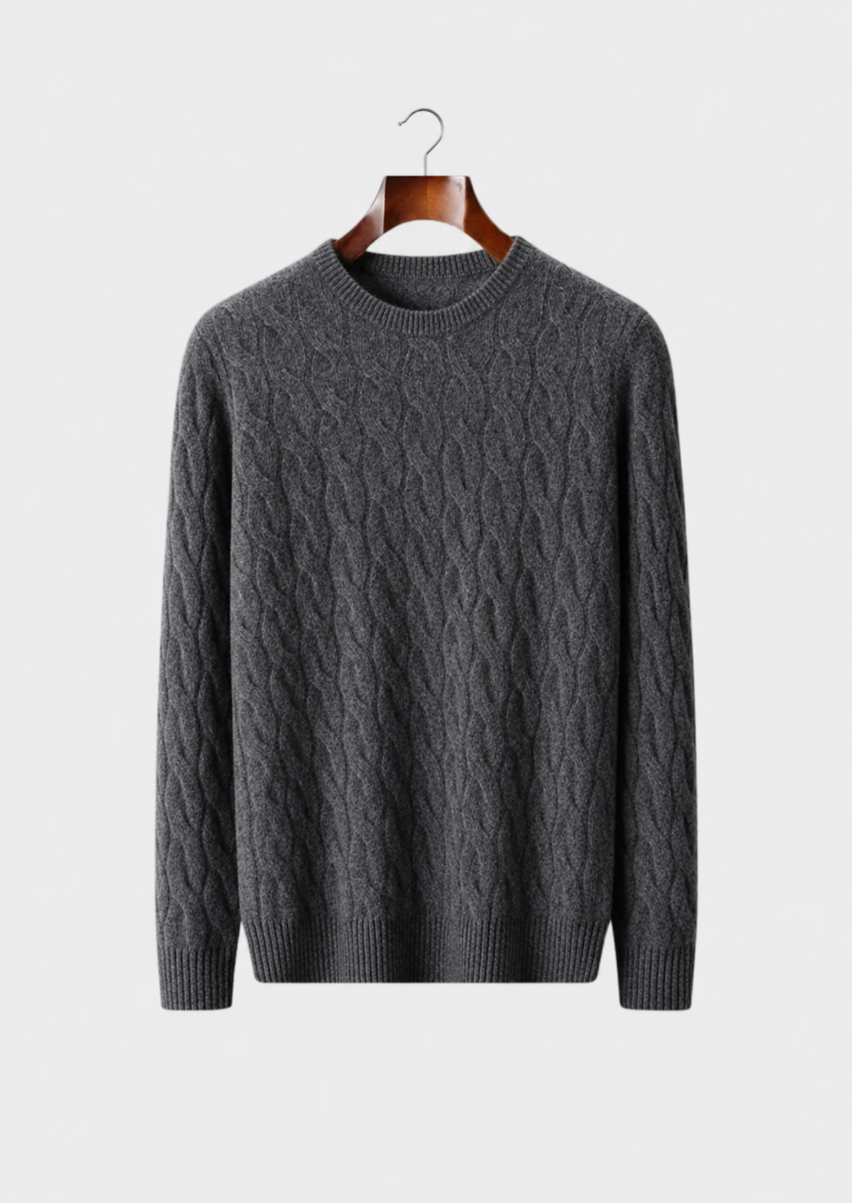 Men’s Wool Cable Knit Crewneck Sweater with Long Sleeves