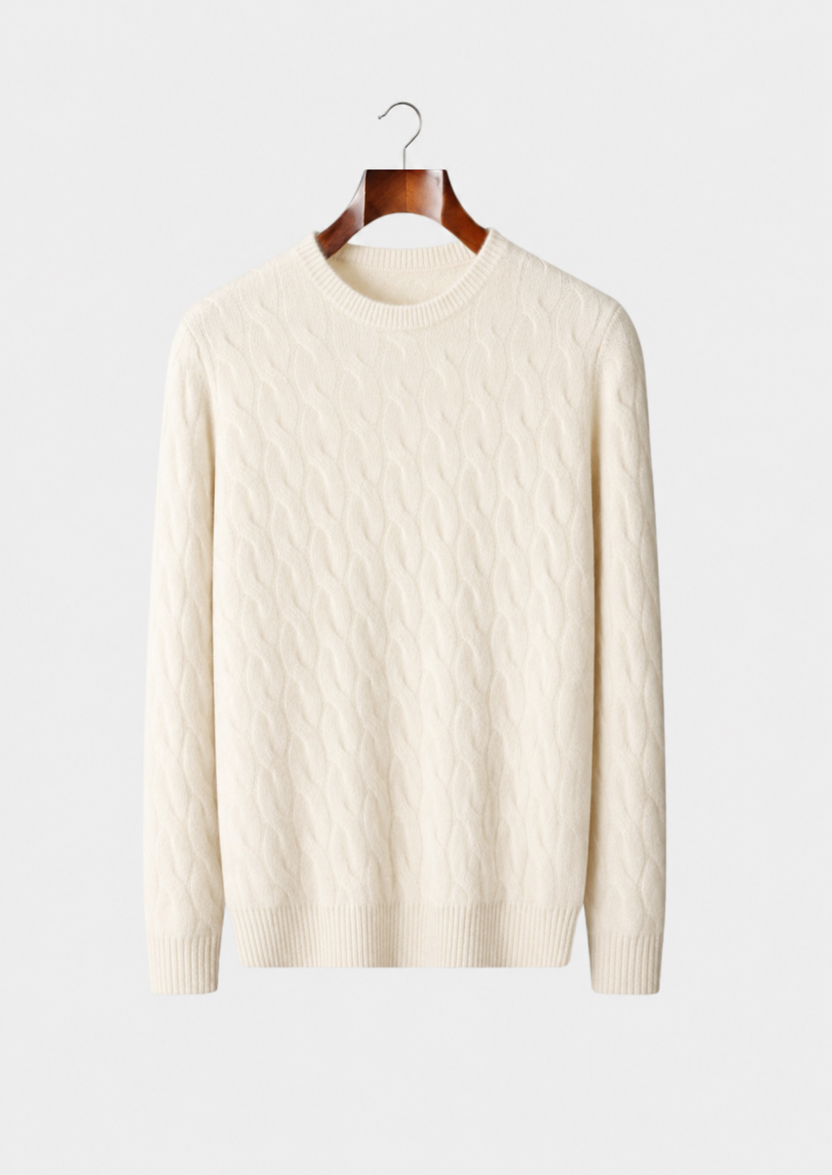 Men’s Wool Cable Knit Crewneck Sweater with Long Sleeves