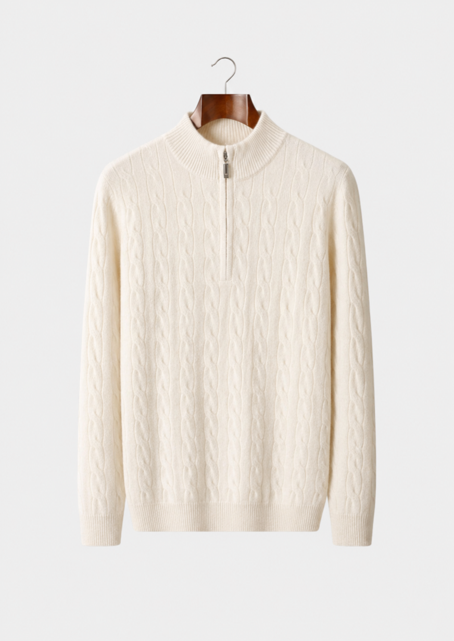 Men’s Cable Knit Half-Zip Sweater with Stand Collar