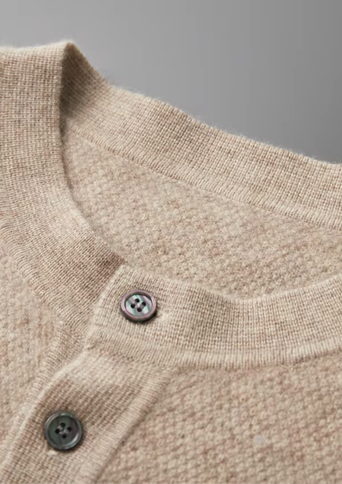 Men's Cashmere Classic Henley Knit Sweater with Button Collar