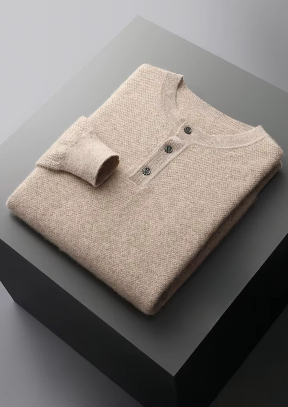 Men's Cashmere Classic Henley Knit Sweater with Button Collar