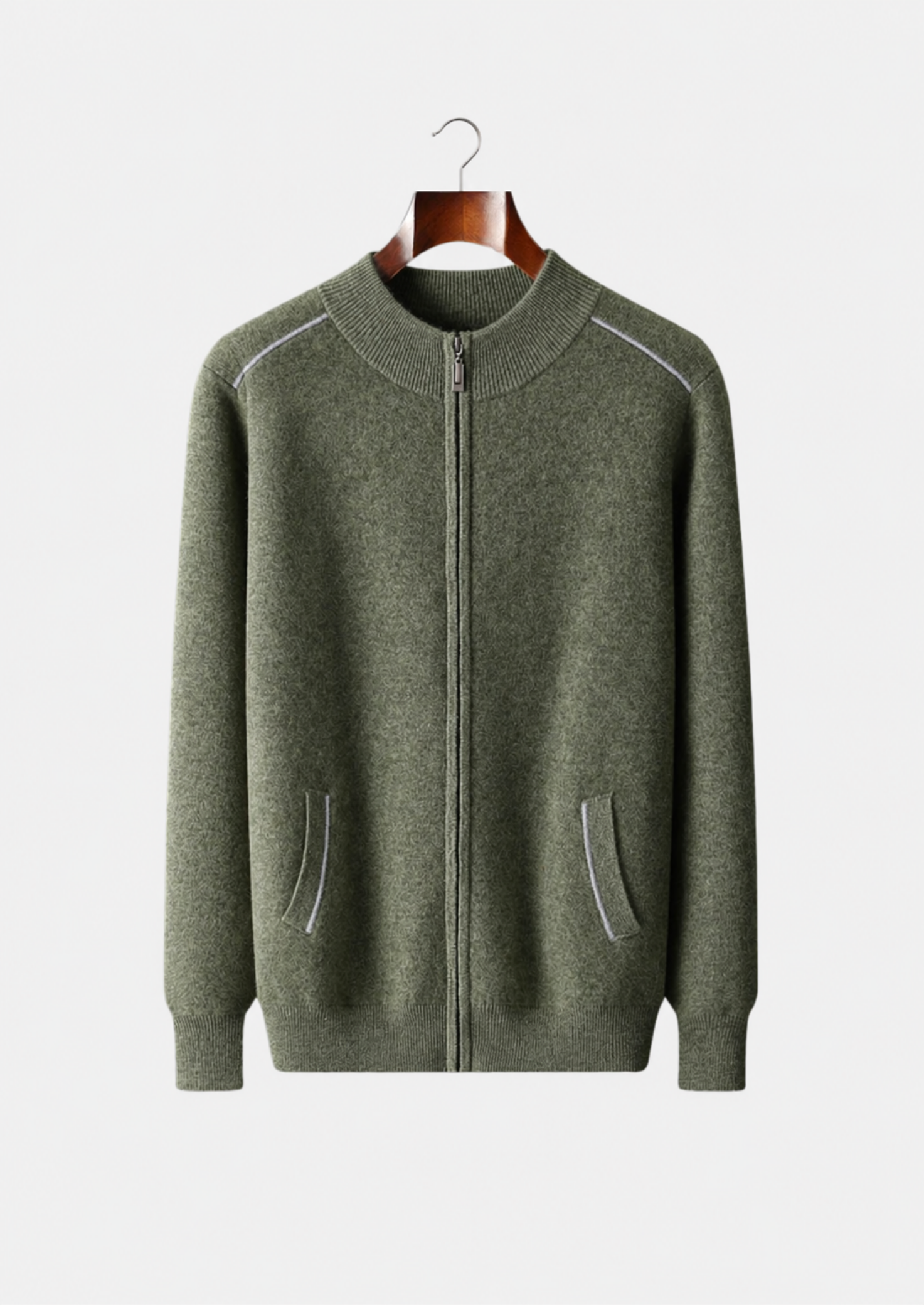 Men’s Cashmere Full-Zip Cardigan with Stand Collar