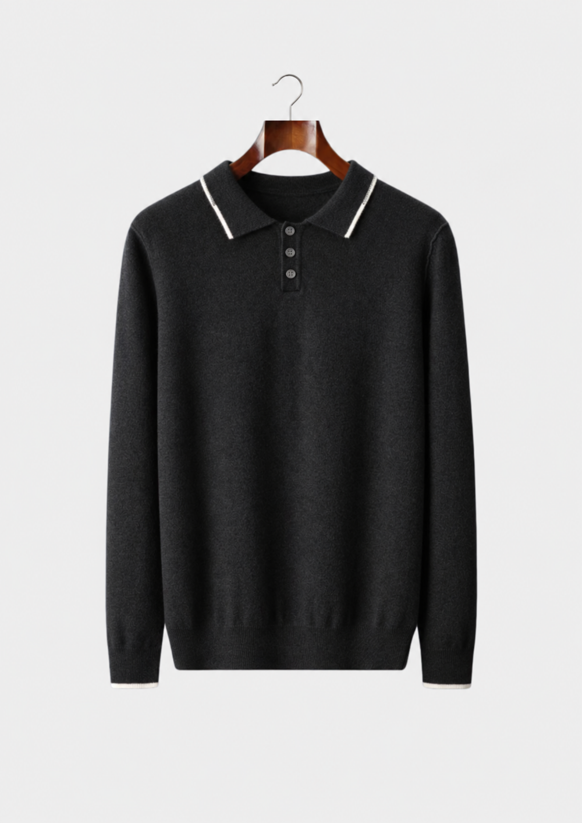 Men's Cashmere Two-Tone Polo Sweater with Button Placket