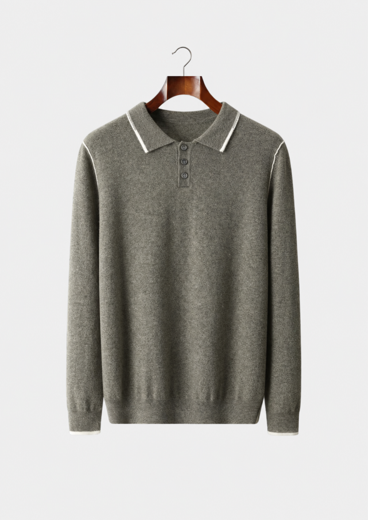 Men's Cashmere Two-Tone Polo Sweater with Button Placket