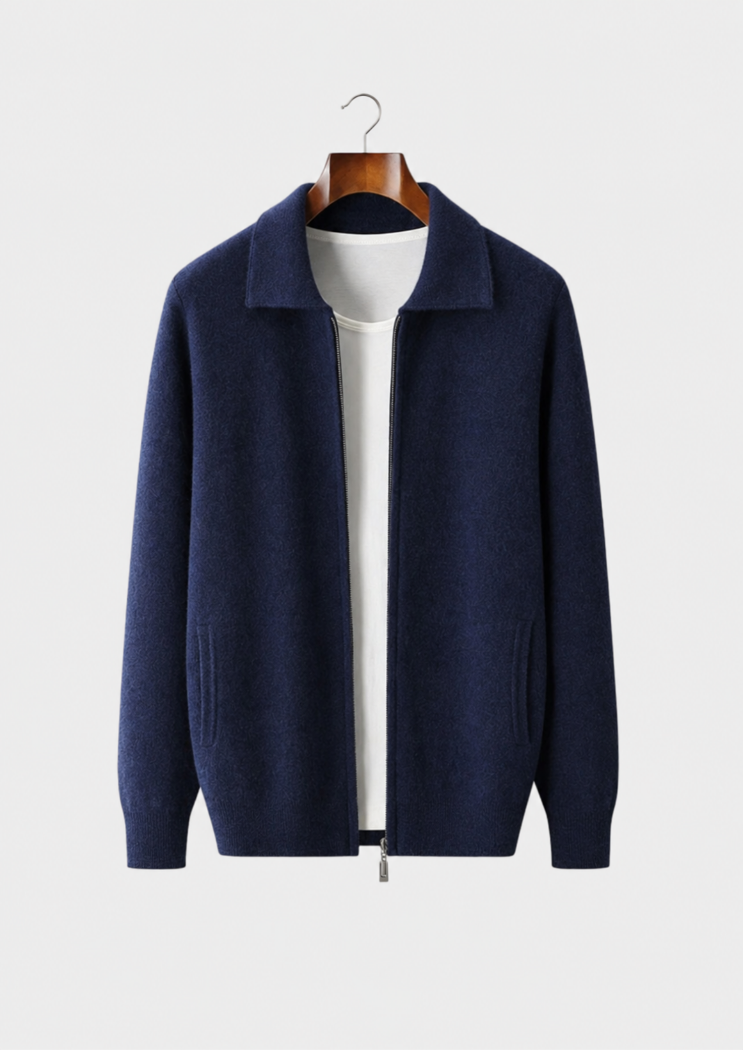 Men’s Collared Full-Zip Cardigan with Side Pockets