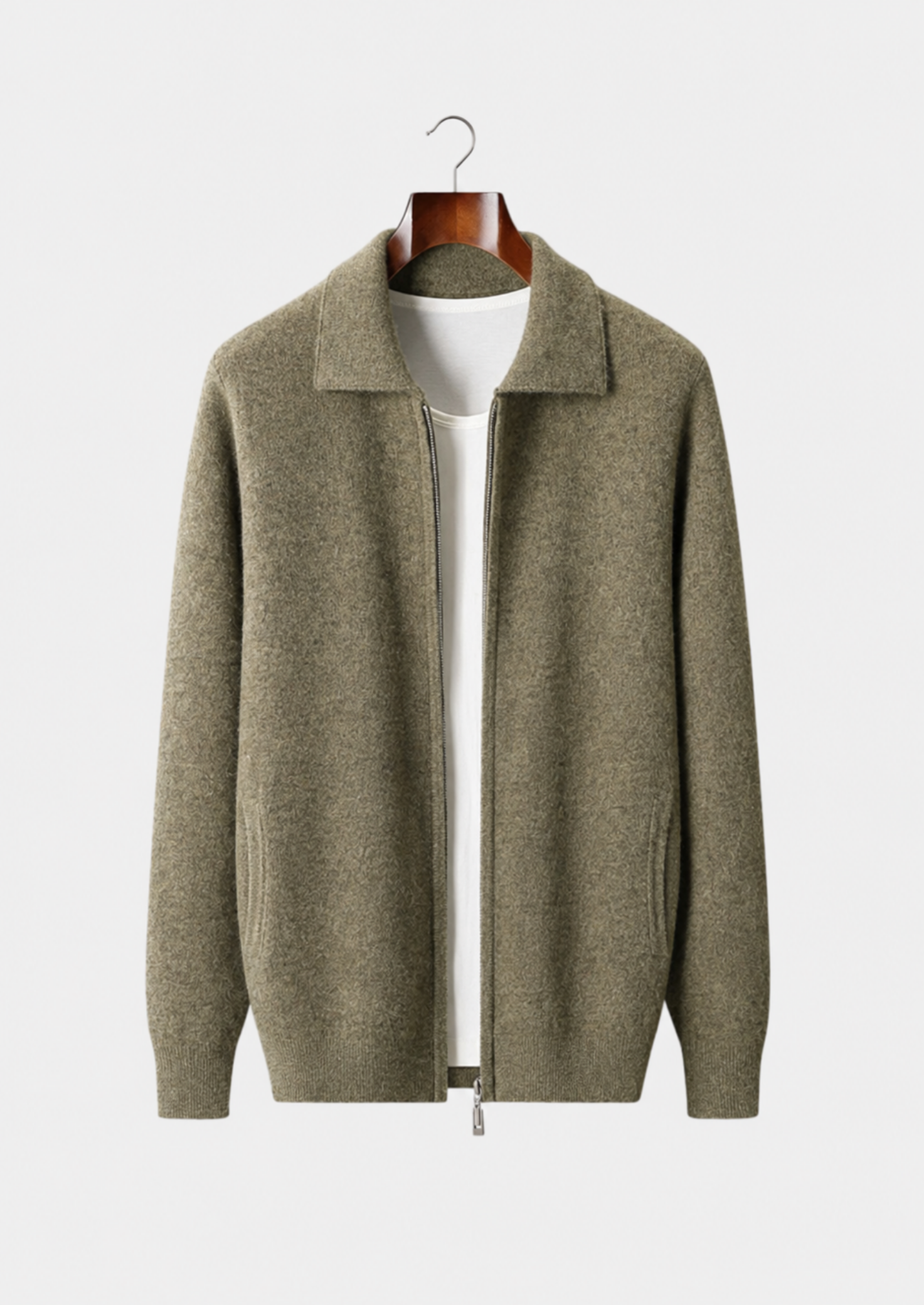 Men’s Collared Full-Zip Cardigan with Side Pockets