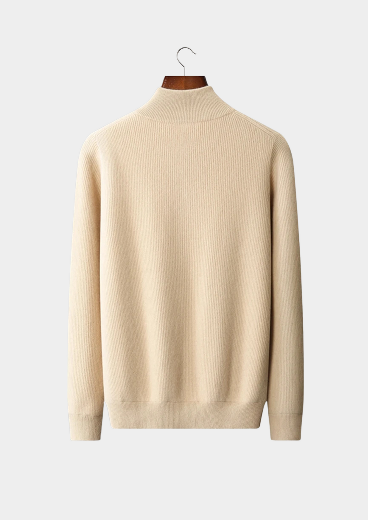 Men’s Merino Wool Full-Zip Ribbed Cardigan with Stand Collar