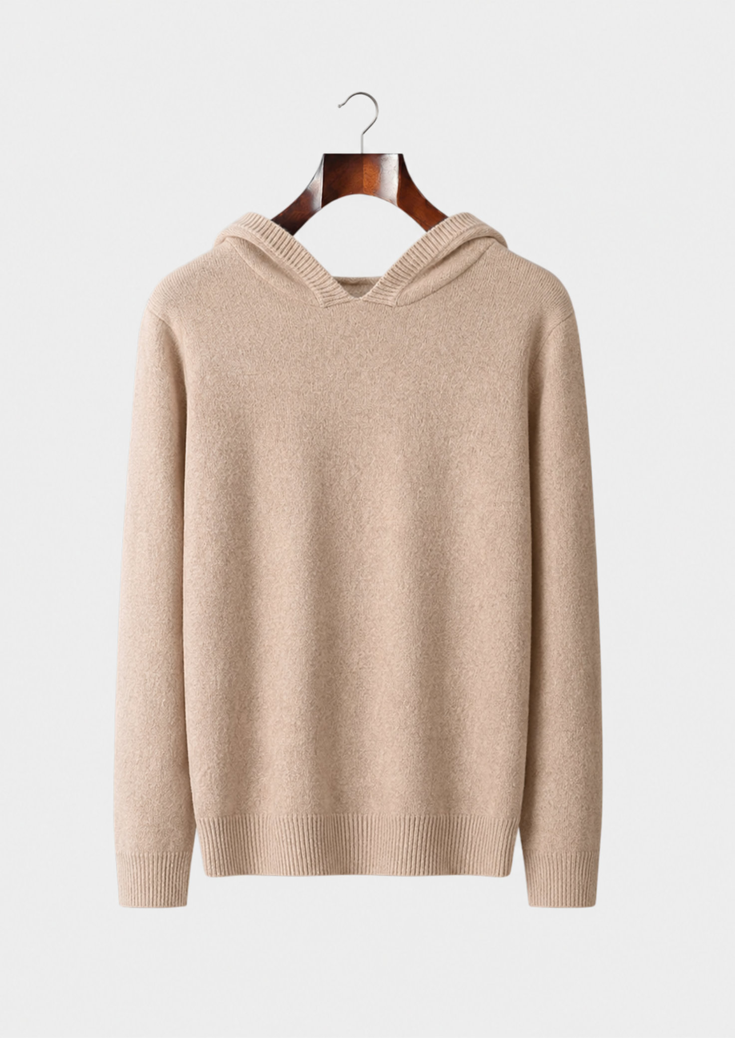 Men’s Merino Wool Knit Pullover Hoodie with Ribbed Trim