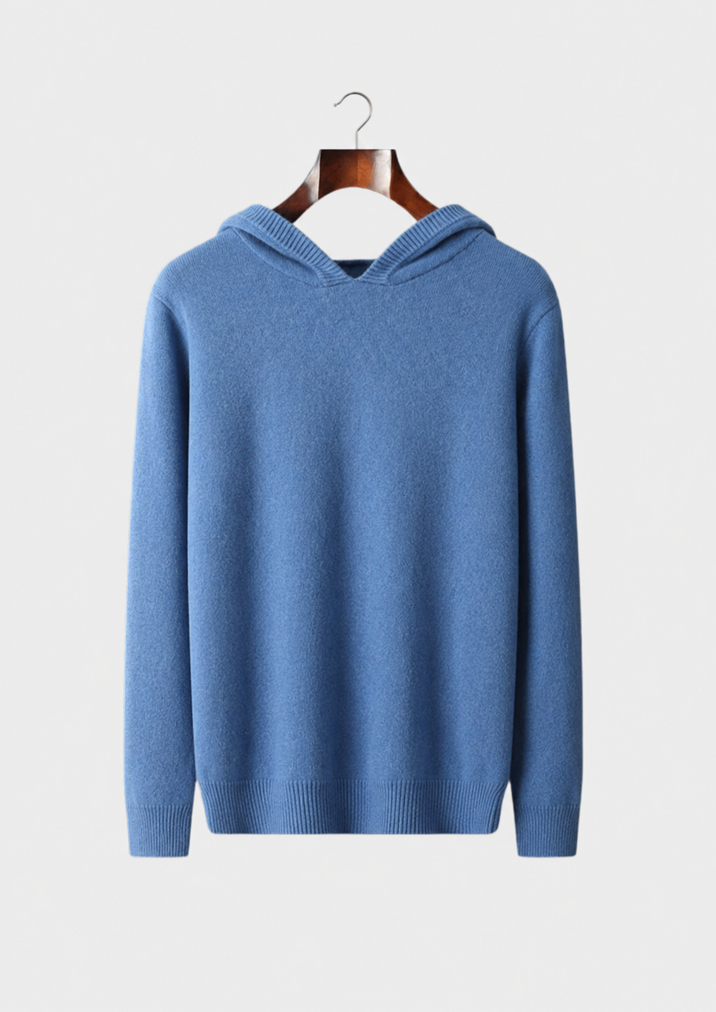 Men’s Merino Wool Knit Pullover Hoodie with Ribbed Trim