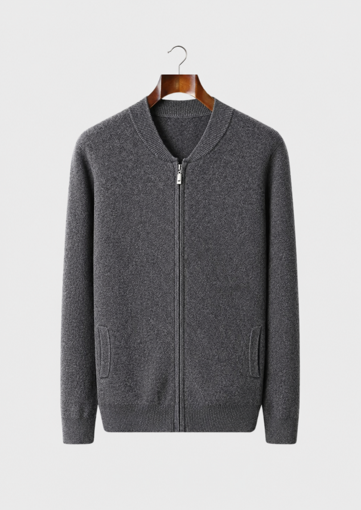 Men’s Knit Zip-Up Cardigan with V-Neck