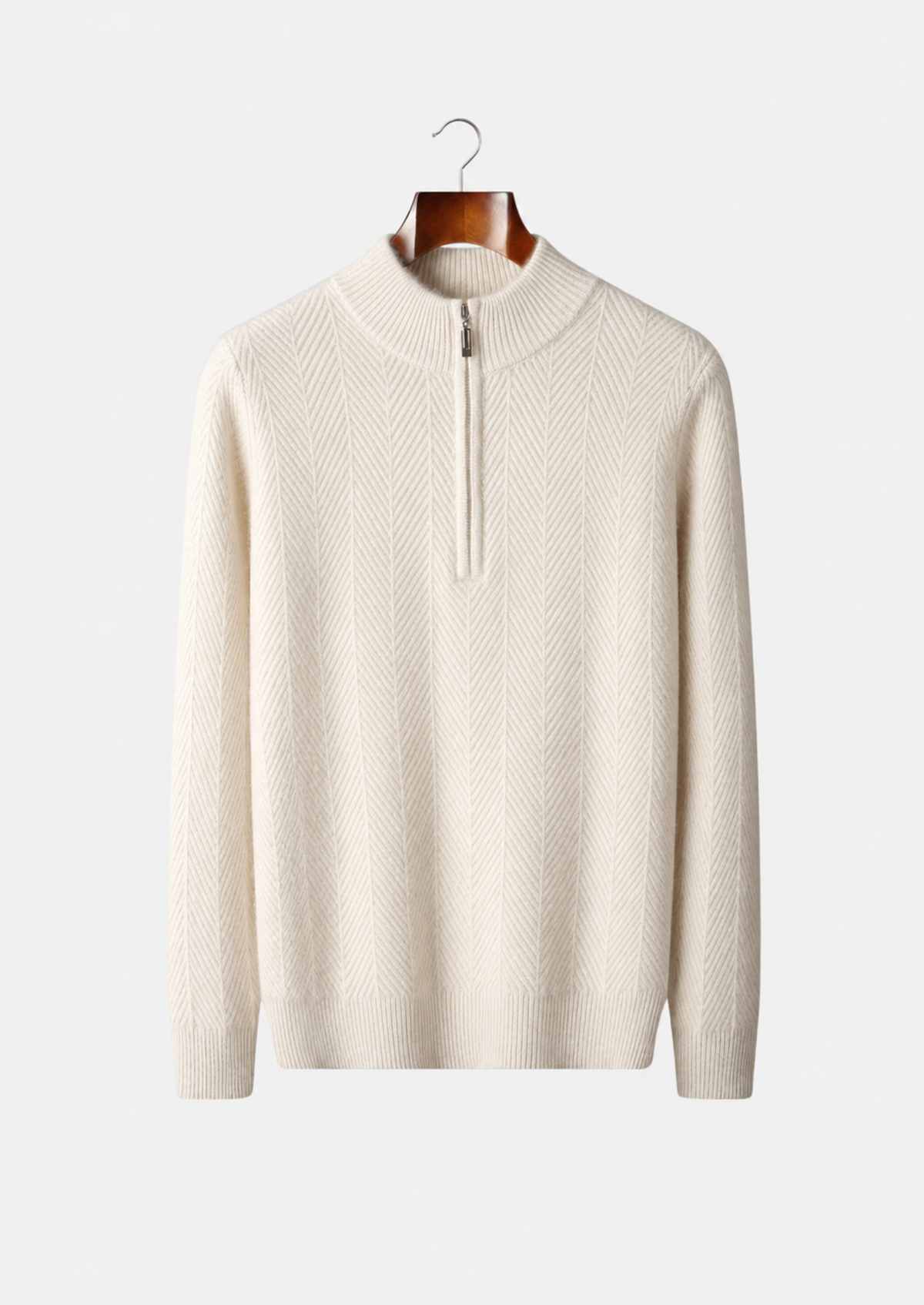 Men's Merino Wool Herringbone Quarter-Zip Sweater