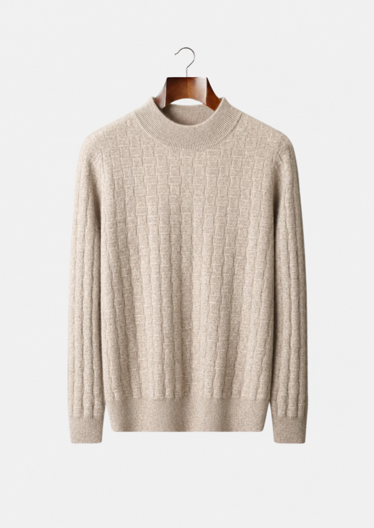 Men's Merino Wool Textured Mock Neck Pullover Sweater