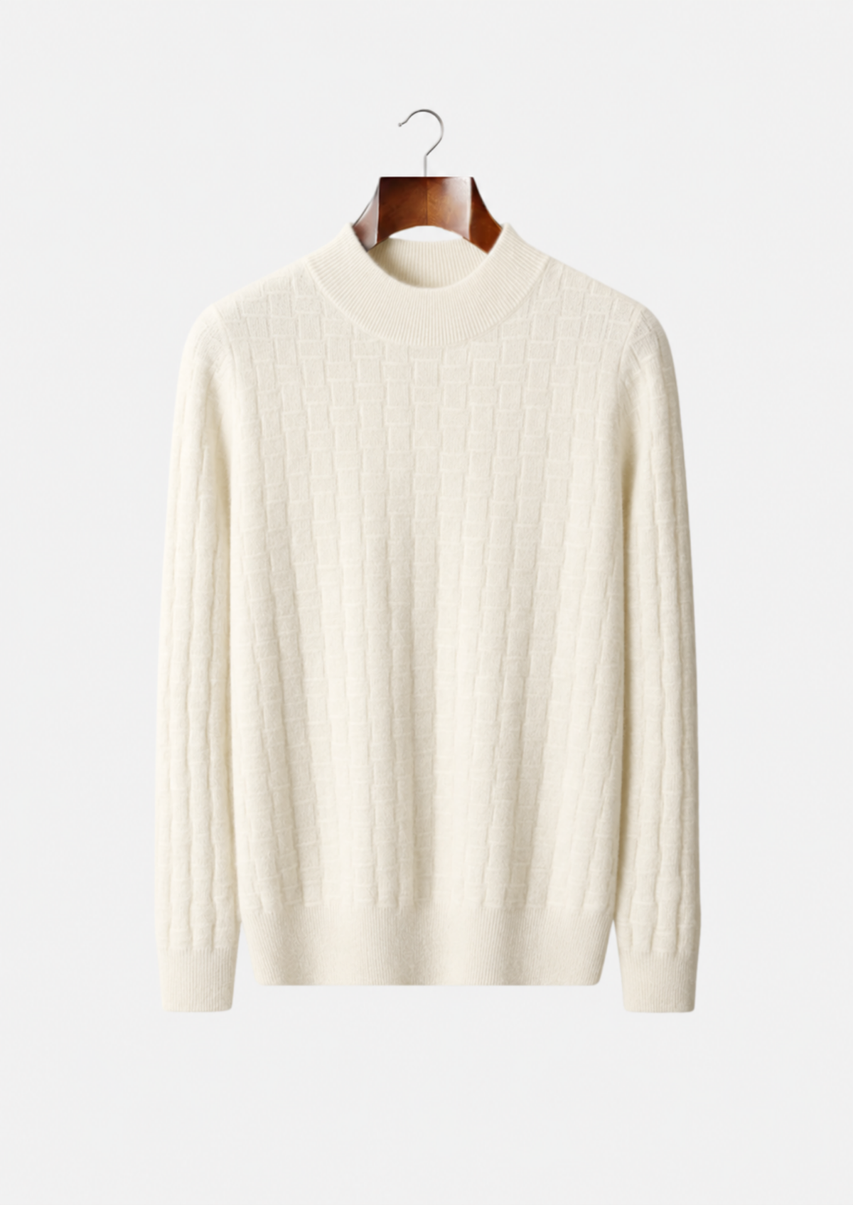 Men's Merino Wool Textured Mock Neck Pullover Sweater