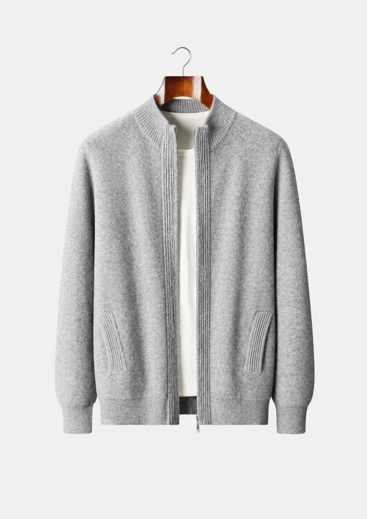 Men's Merino Wool Textured Zip-Up Cardigan