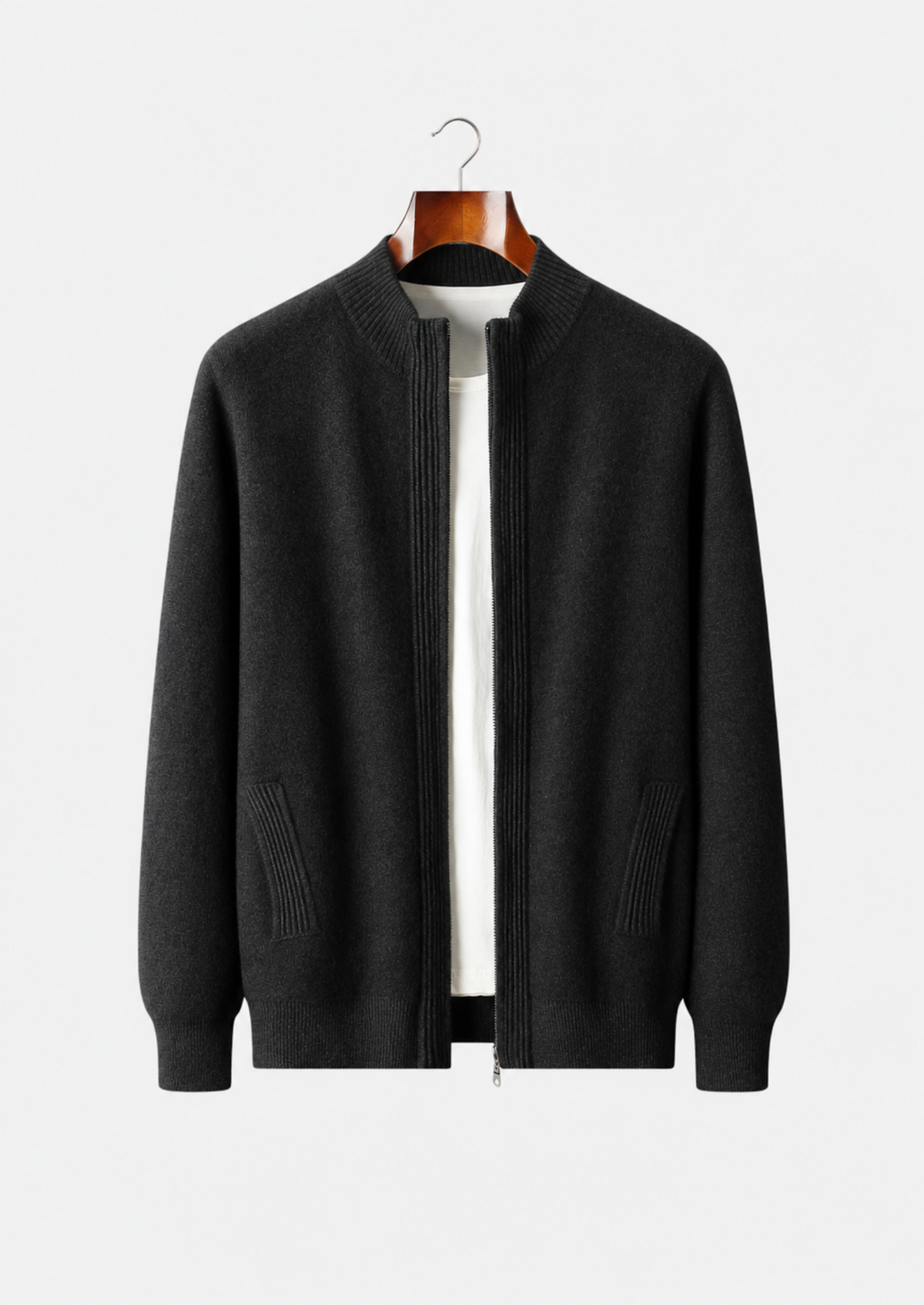 Men's Merino Wool Textured Zip-Up Cardigan