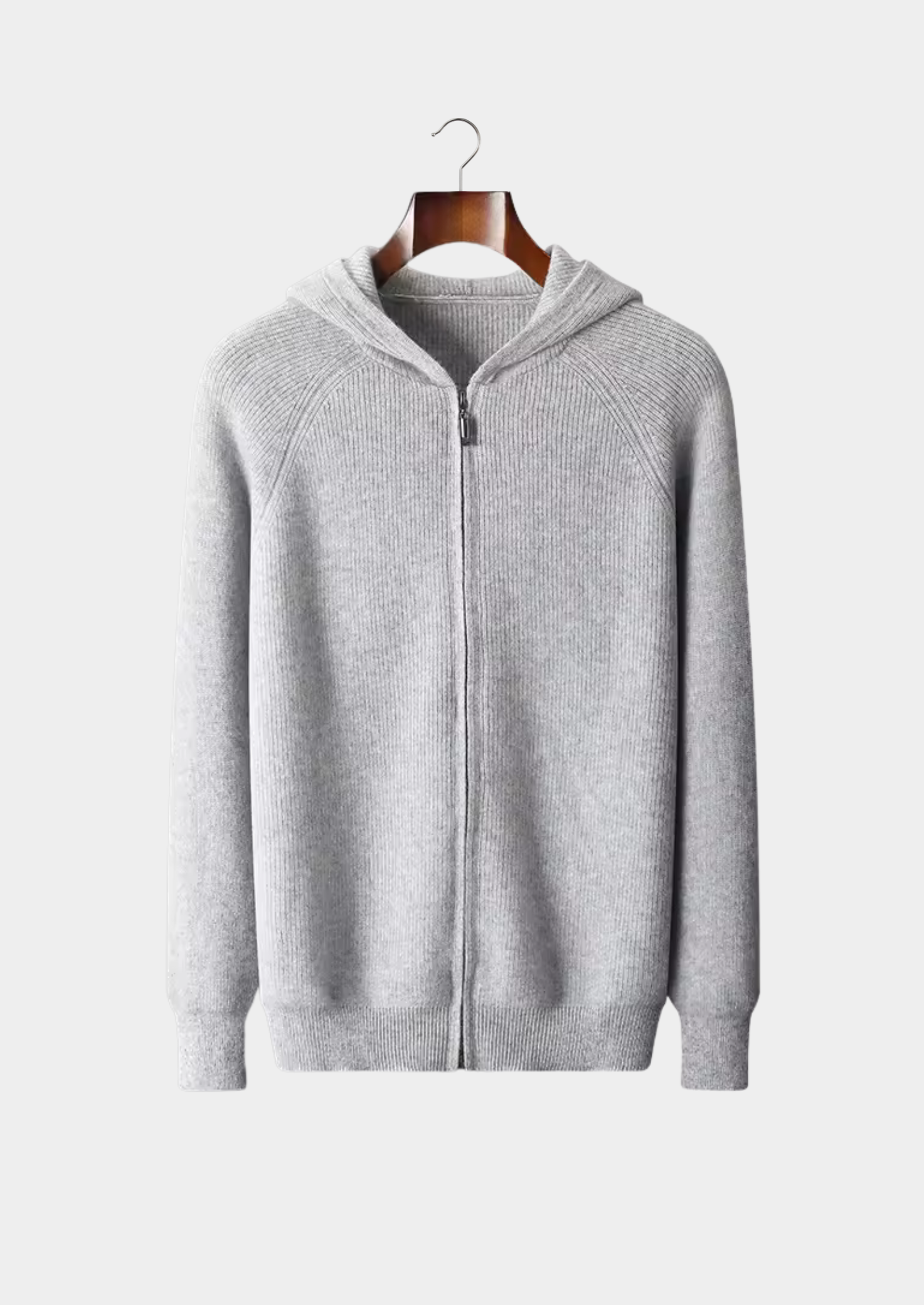 Men’s Ribbed Knit Hoodie with Full-Zip Front