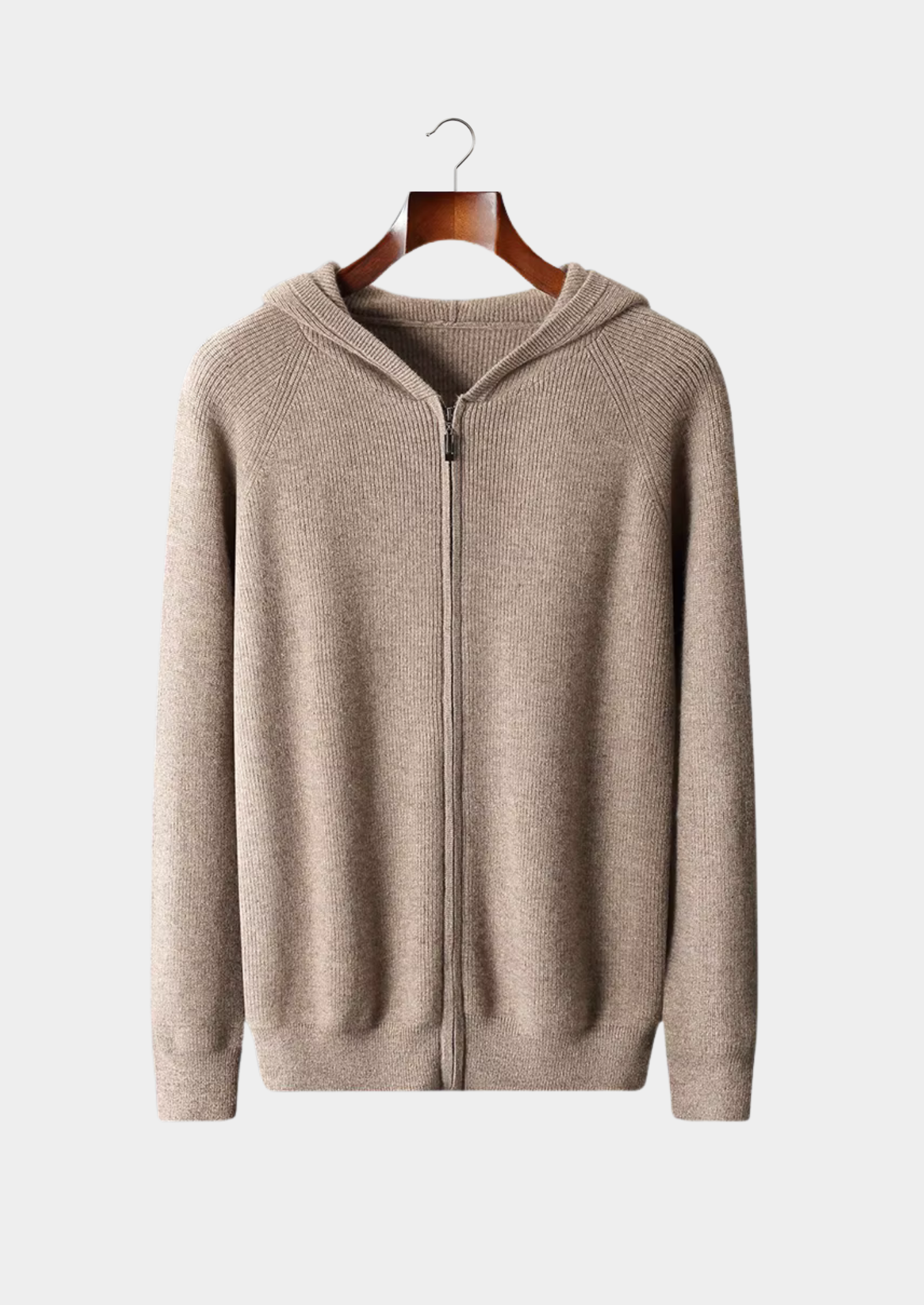 Men’s Ribbed Knit Hoodie with Full-Zip Front