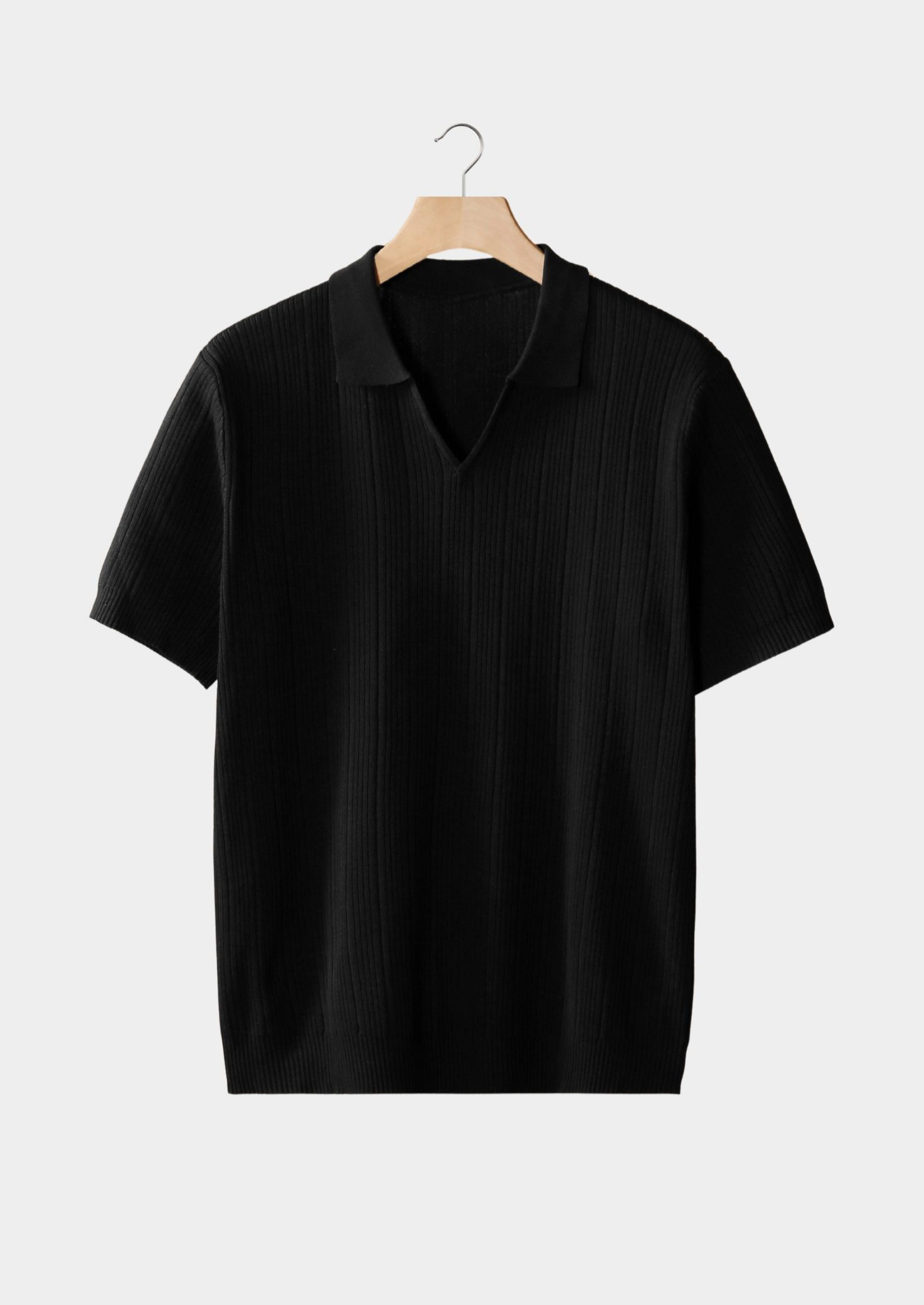Men’s Ribbed Knit Polo Shirt with Open Collar