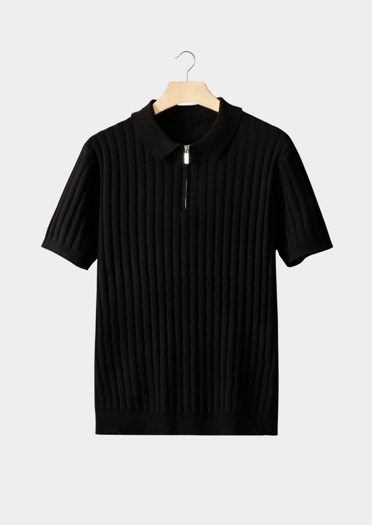 Men’s Ribbed Knit Polo Shirt with Quarter-Zip Collar