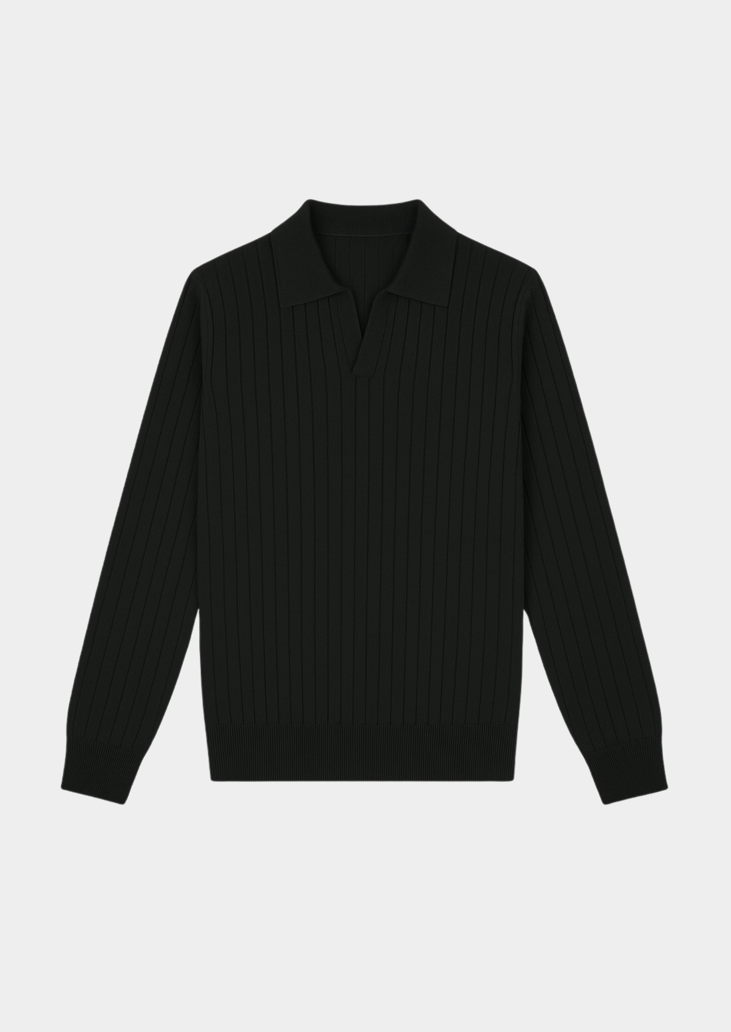 Men’s Ribbed Polo Sweater with Open Collar