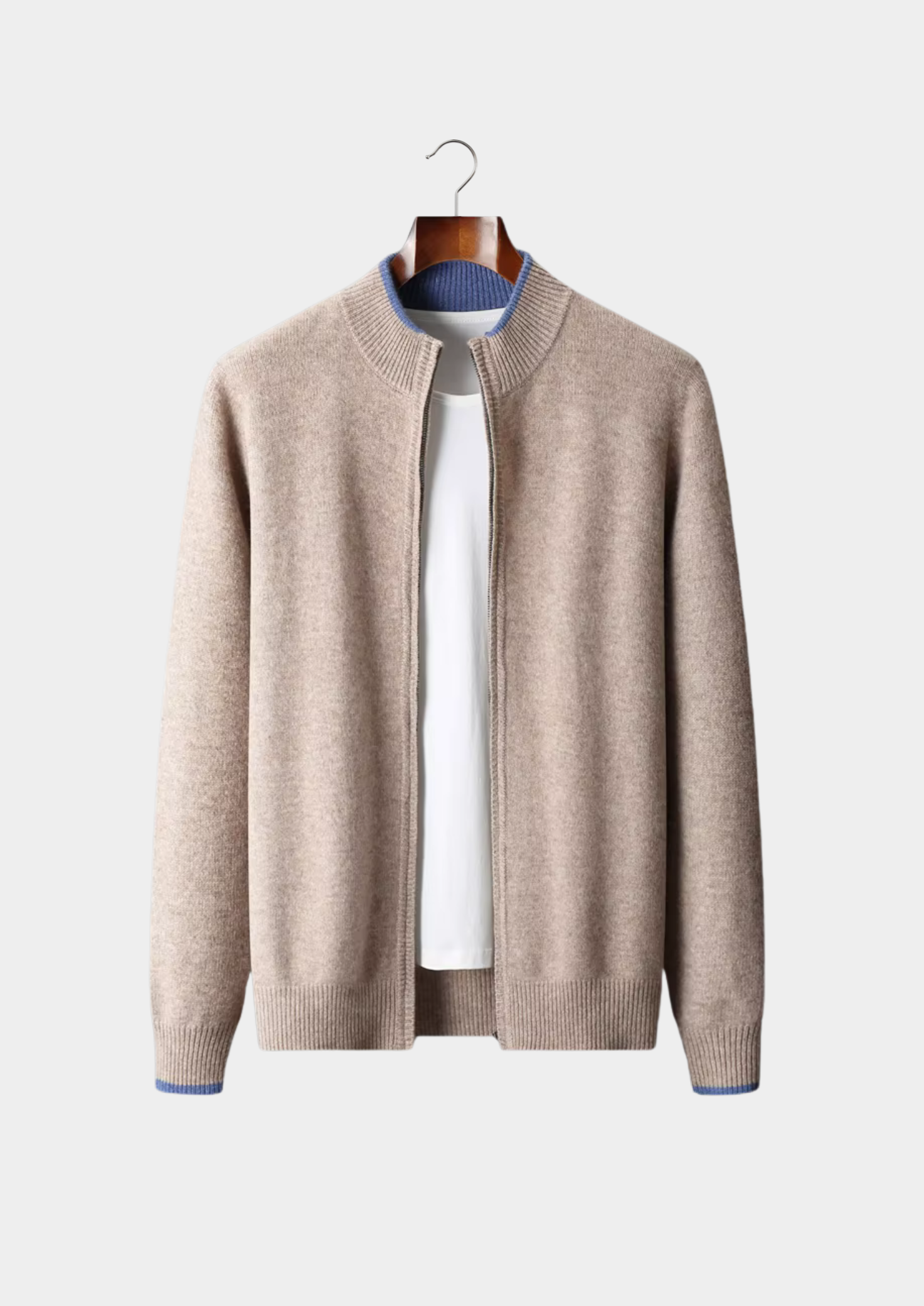 Men’s Zip-Front Cardigan with Contrast Trim