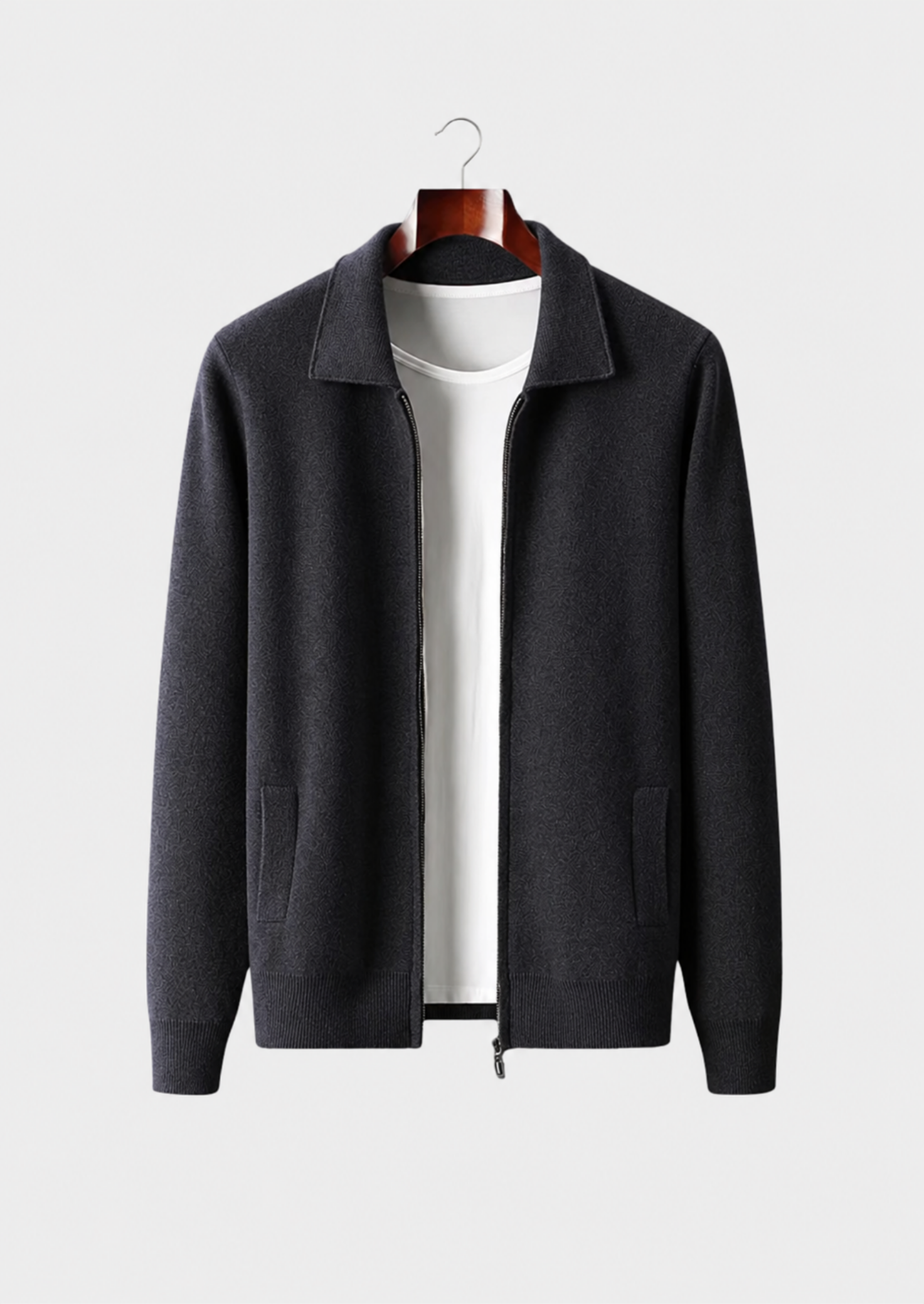 Men’s Zip Front Cardigan with Turn-Down Collar