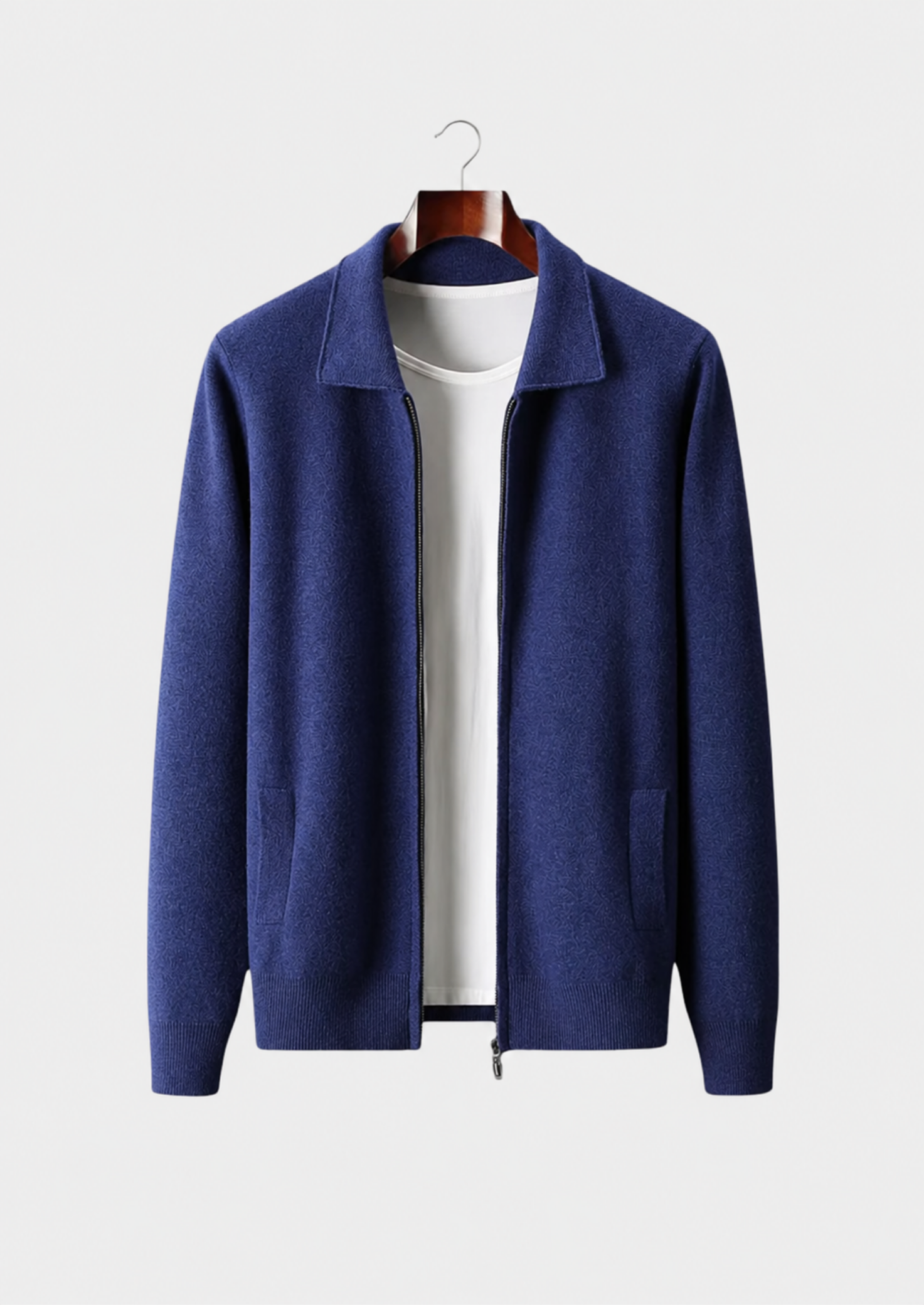 Men’s Zip Front Cardigan with Turn-Down Collar