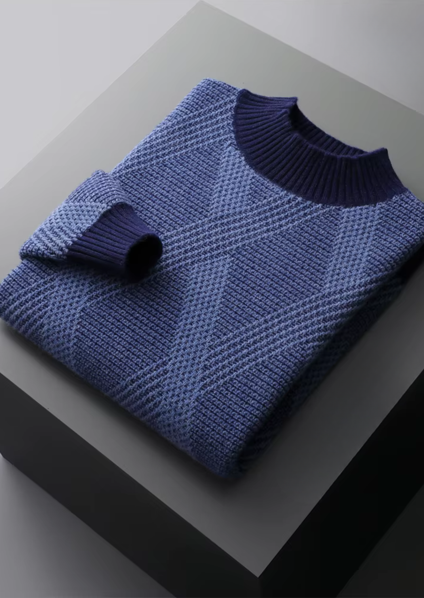 Men’s Two-Tone Patterned Jumper with High Neck