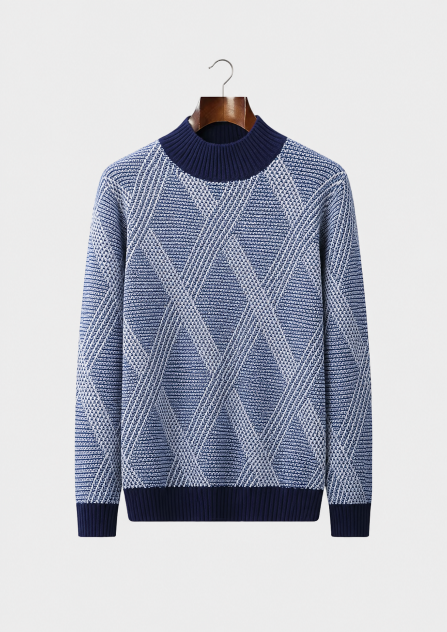 Men’s Two-Tone Patterned Jumper with High Neck