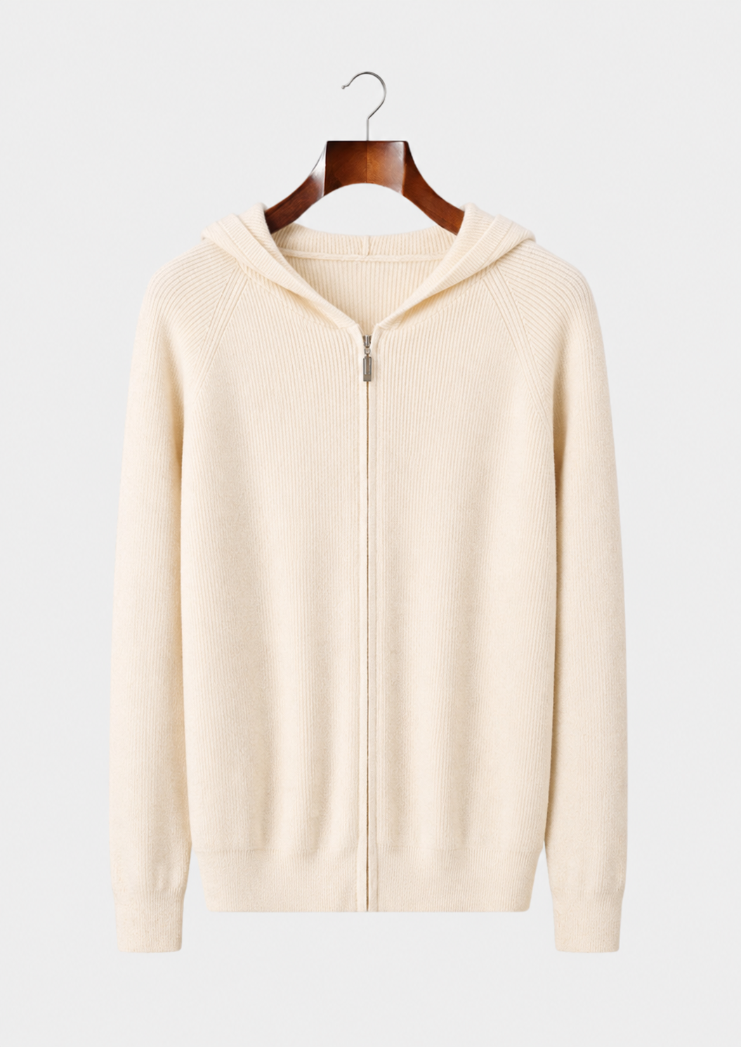 Men’s Ribbed Knit Hoodie with Full-Zip Front
