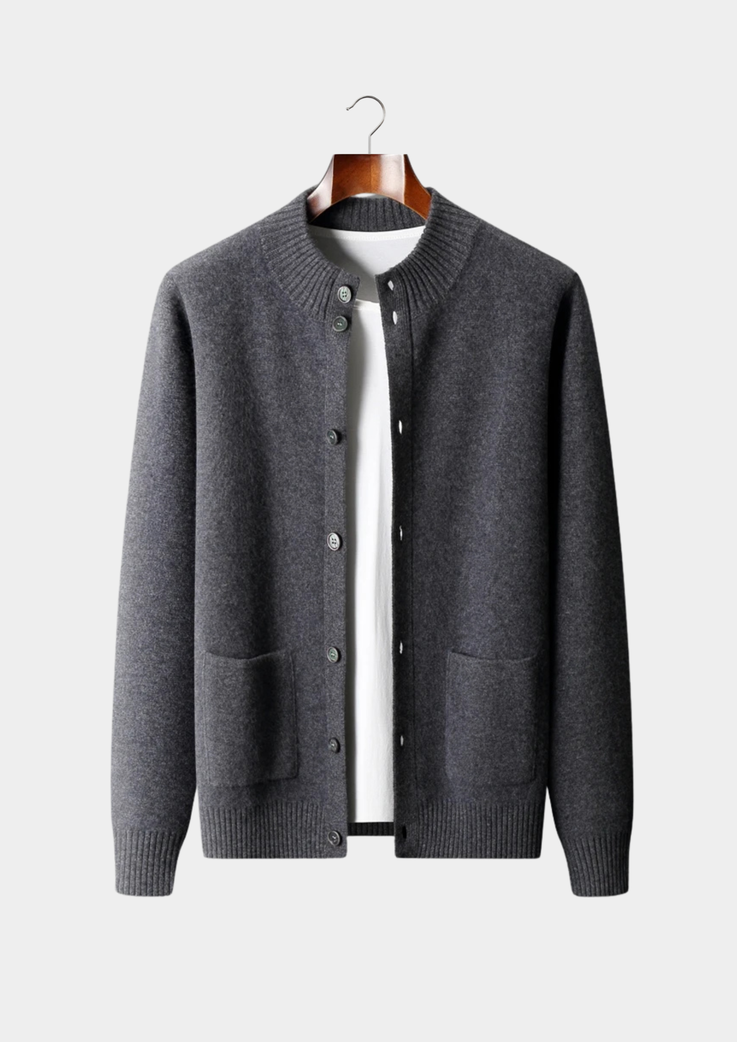 Men’s Button-Front Cardigan with Ribbed Stand Collar