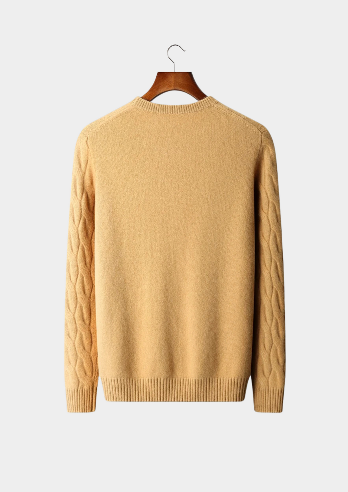 Men’s Wool Cable Knit Crewneck Sweater with Long Sleeves