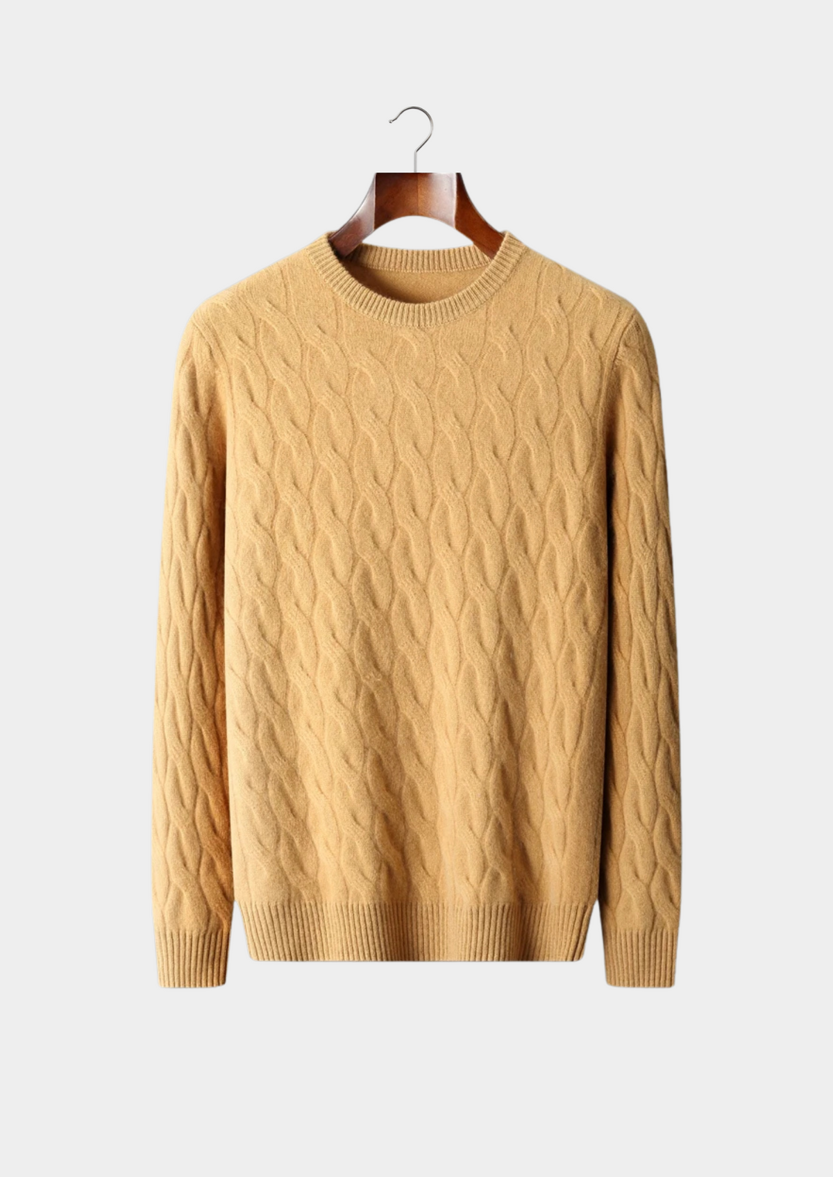 Men’s Wool Cable Knit Crewneck Sweater with Long Sleeves
