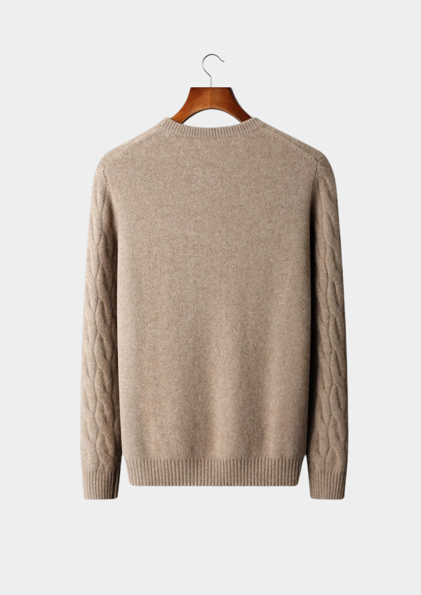 Men’s Wool Cable Knit Crewneck Sweater with Long Sleeves