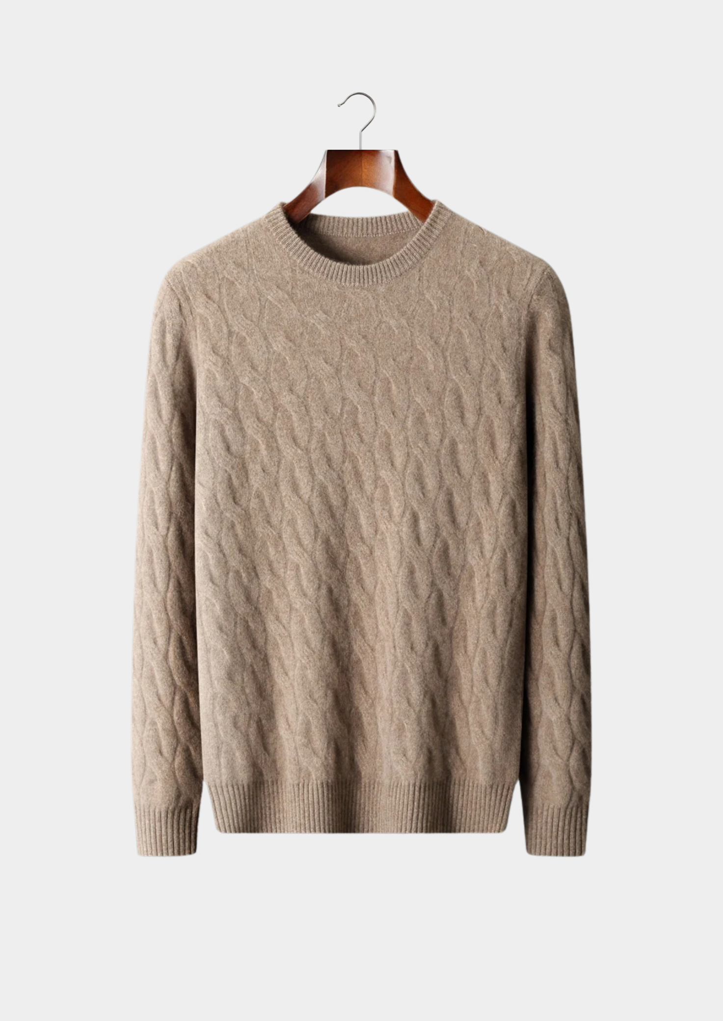 Men’s Wool Cable Knit Crewneck Sweater with Long Sleeves