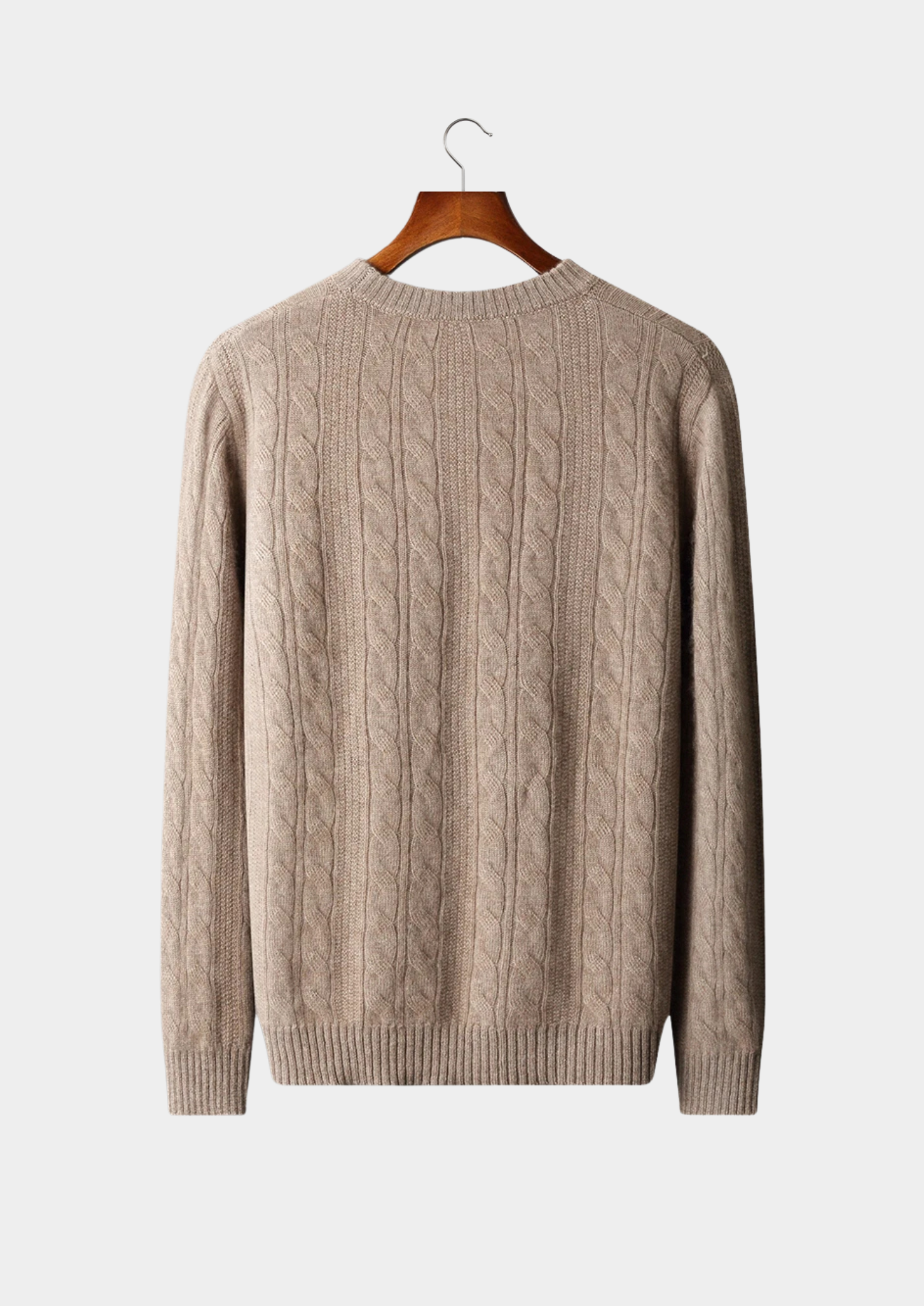 Men’s Merino Wool Cable Knit Crewneck Sweater with Ribbed Trim