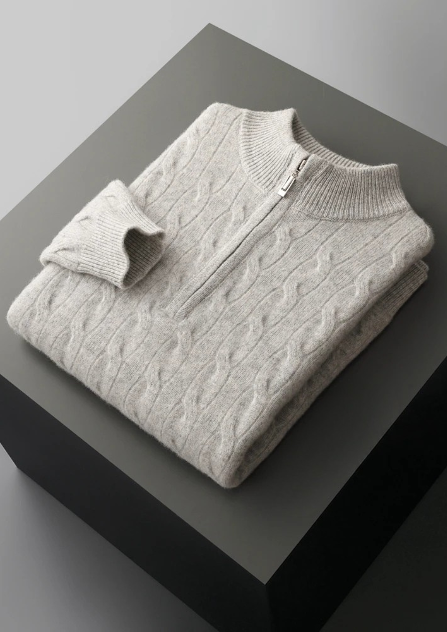 Men’s Cable Knit Half-Zip Sweater with Stand Collar