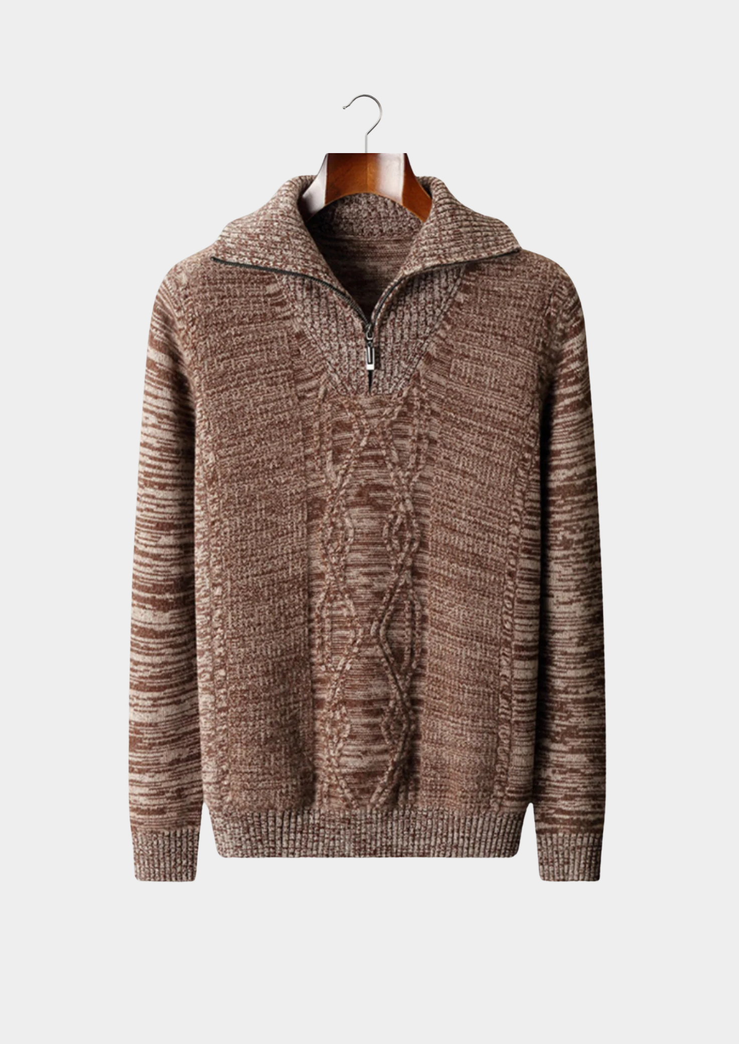 Men’s Cable Knit Half-Zip Sweater with Wide Collar
