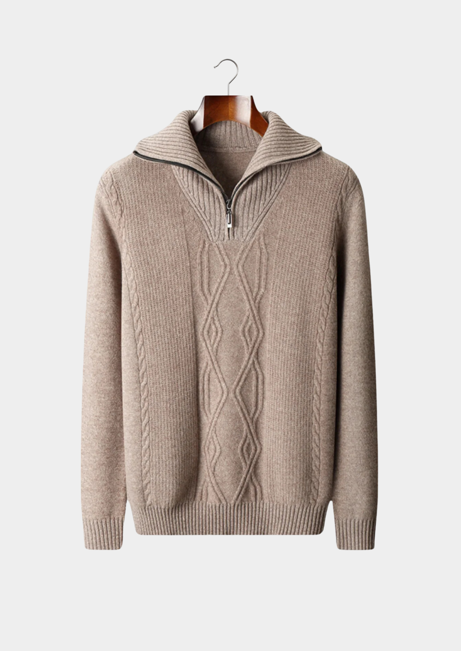 Men’s Cable Knit Half-Zip Sweater with Wide Collar